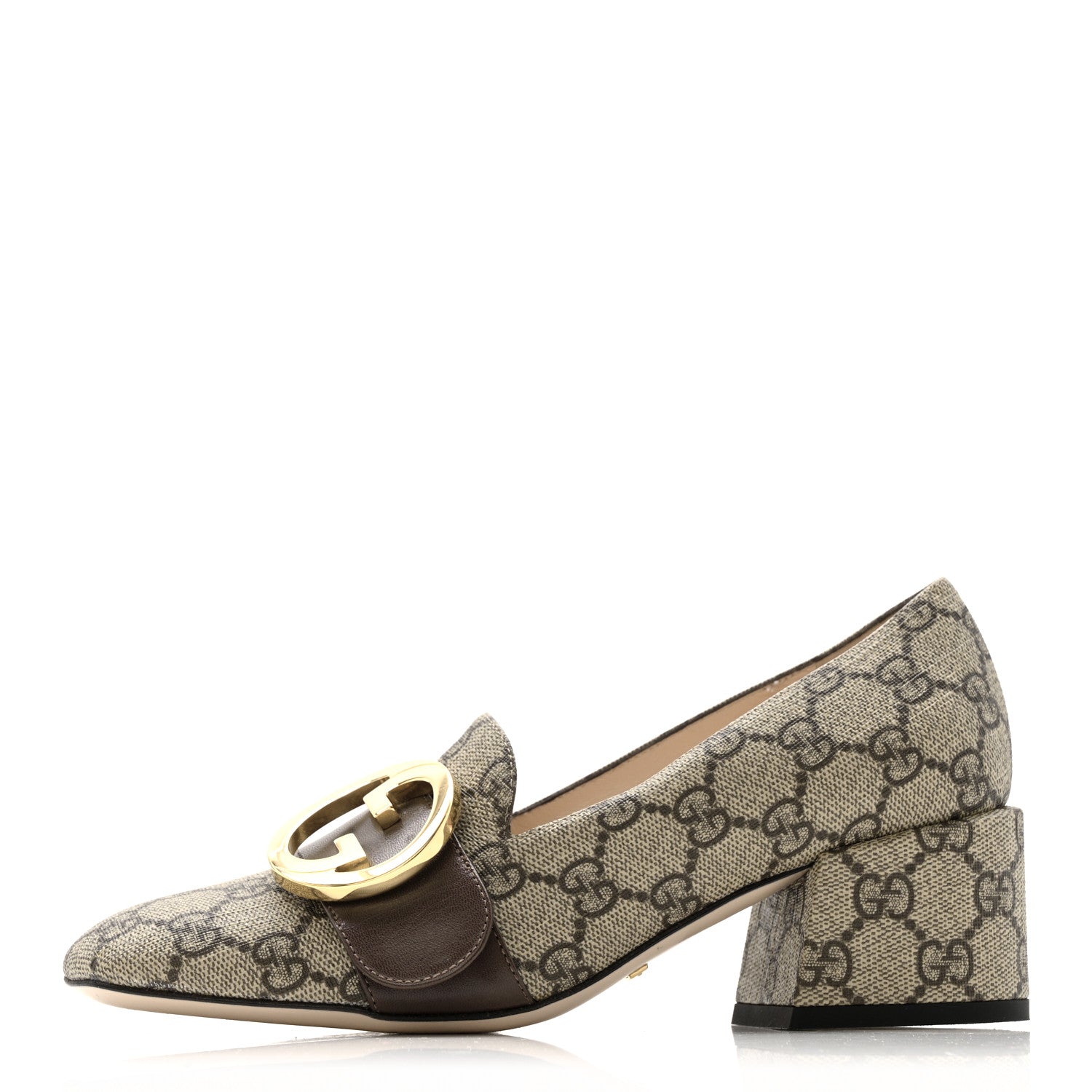 Gucci GG Supreme Monogram Malaga Kid Blondie Pumps 35.5 Beige Ebony New Acero