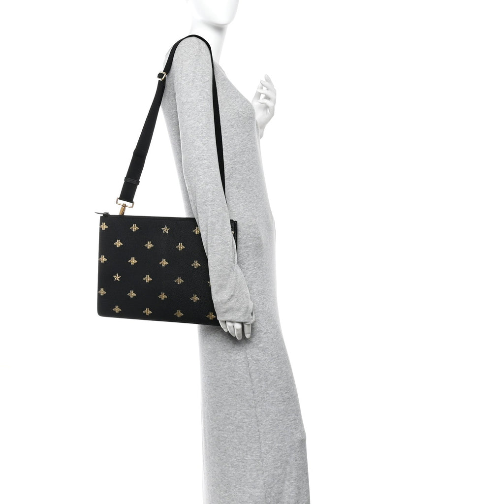 Gucci Grained Calfskin Bee Star Messenger Black