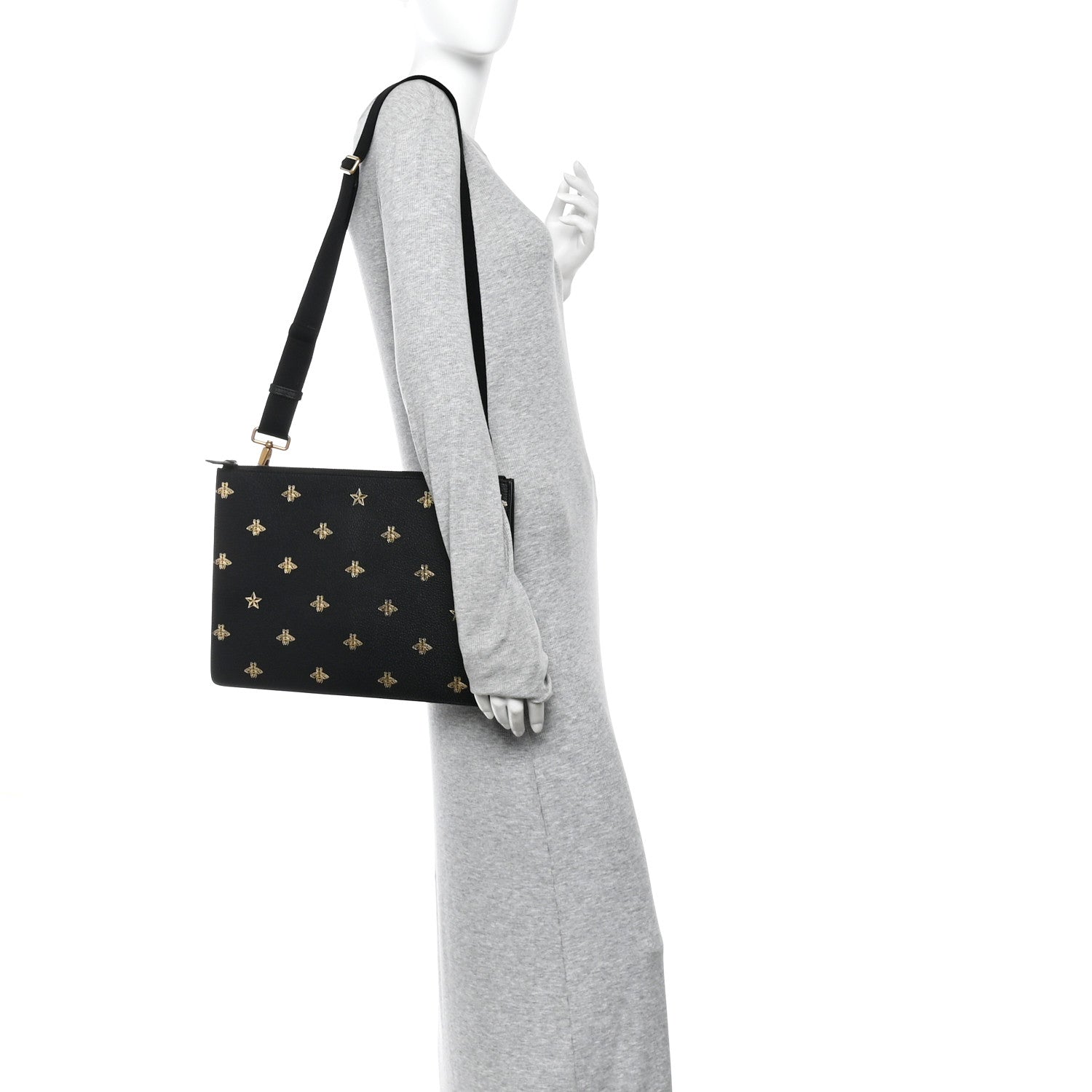 Gucci Grained Calfskin Bee Star Messenger Black