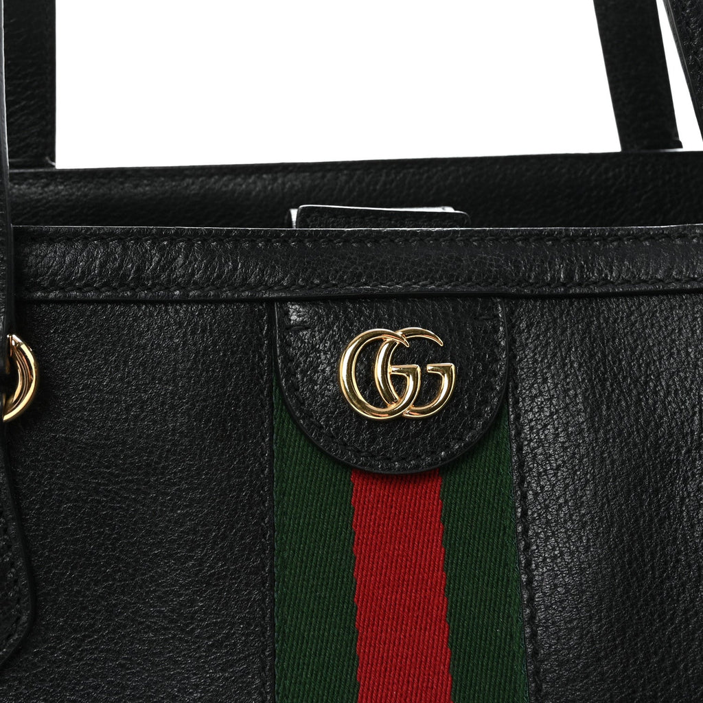 Gucci Textured Calfskin Web Medium Ophidia Shopping Tote Black