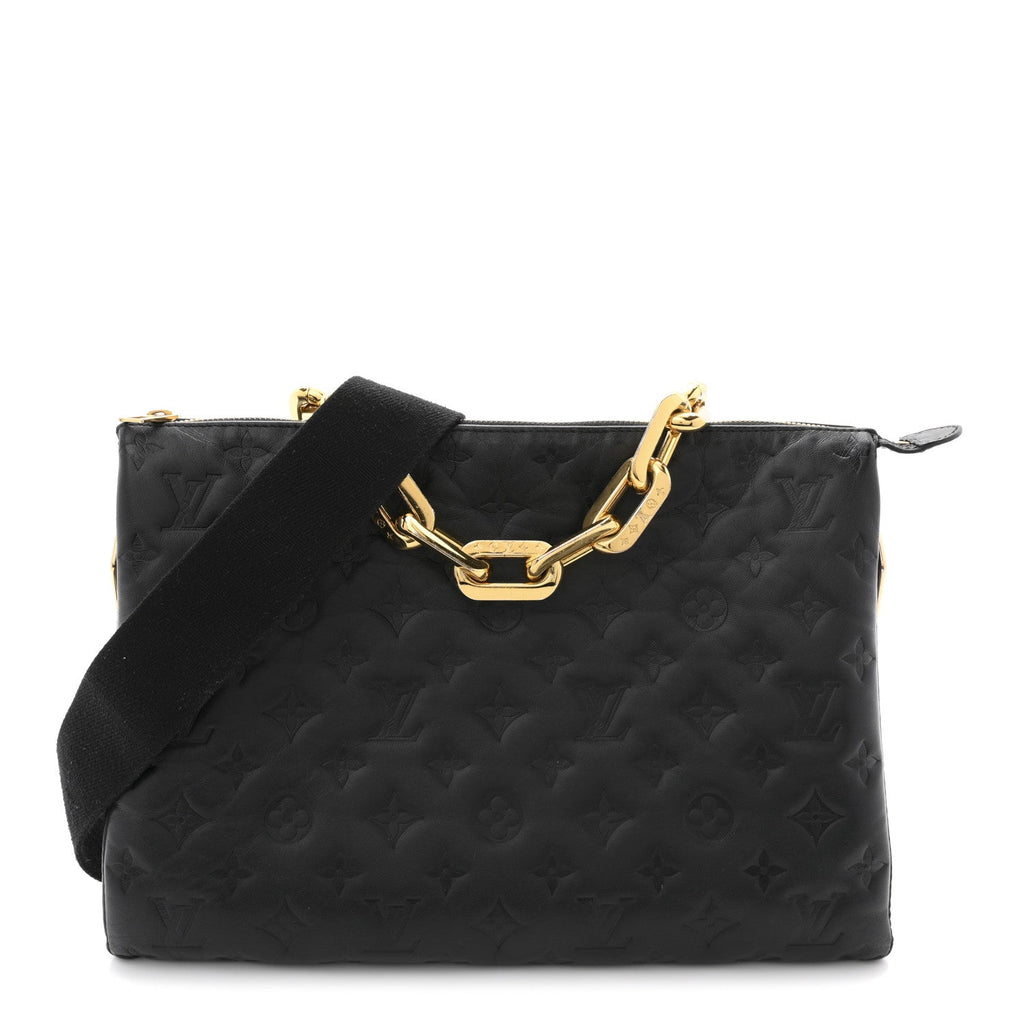 Louis Vuitton Lambskin Embossed Monogram Coussin MM Black