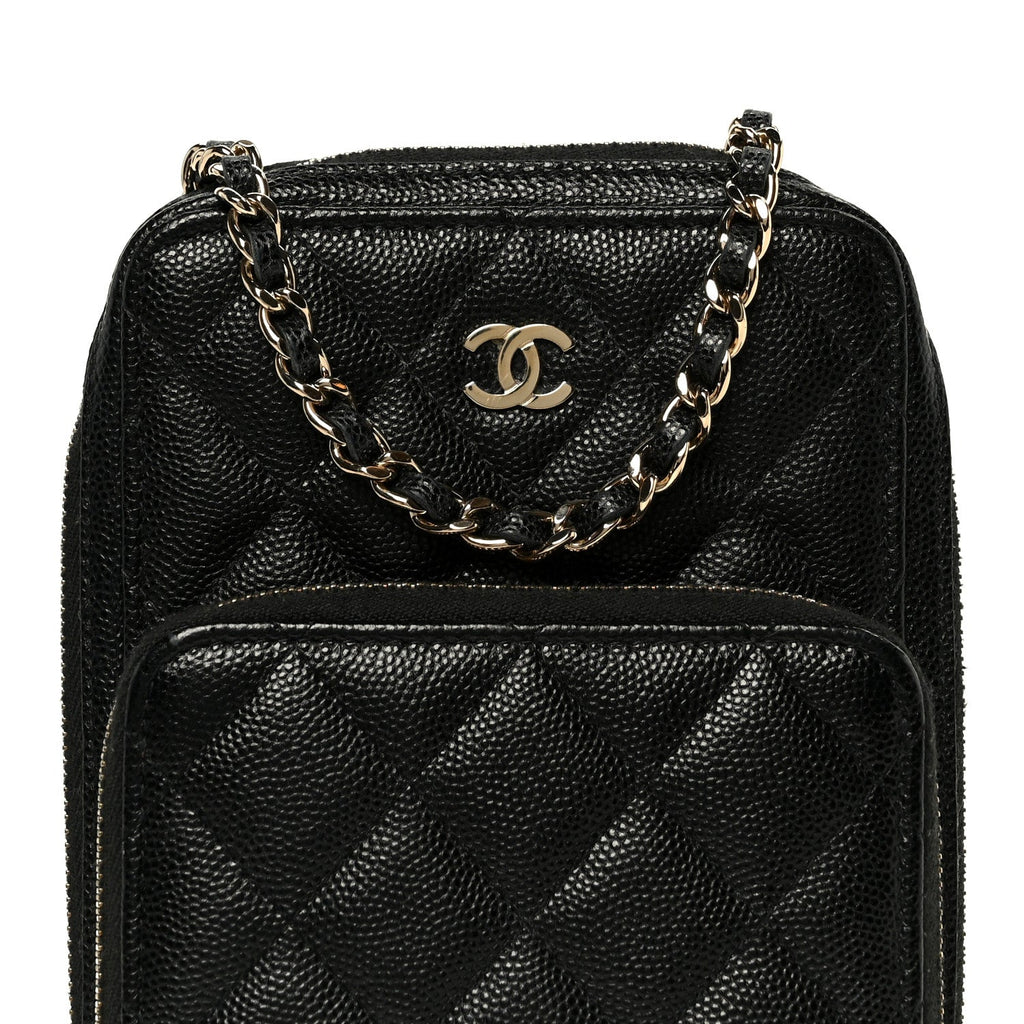 Chanel Caviar Quilted Phone Holder With Chain Black