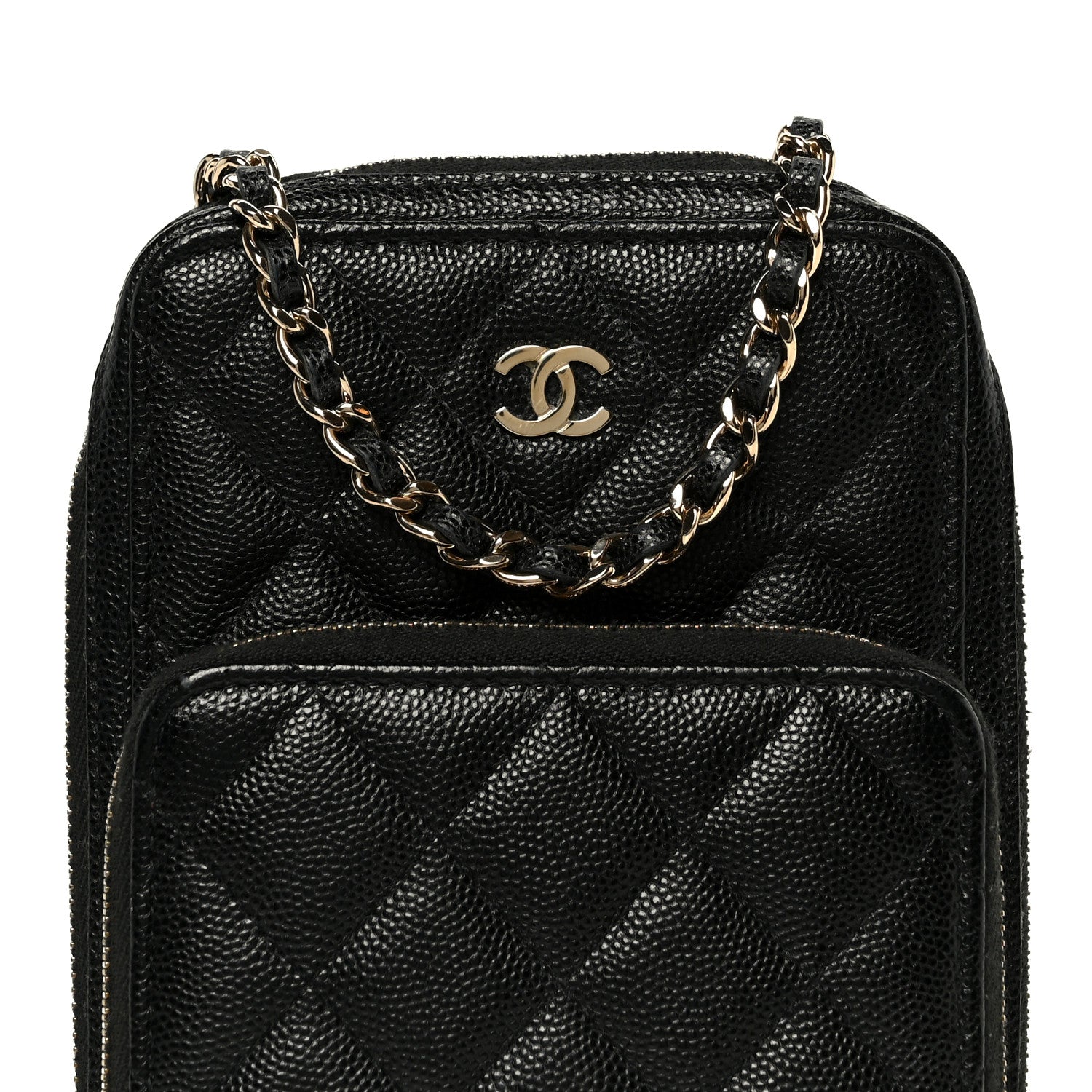 Chanel Caviar Quilted Phone Holder With Chain Black