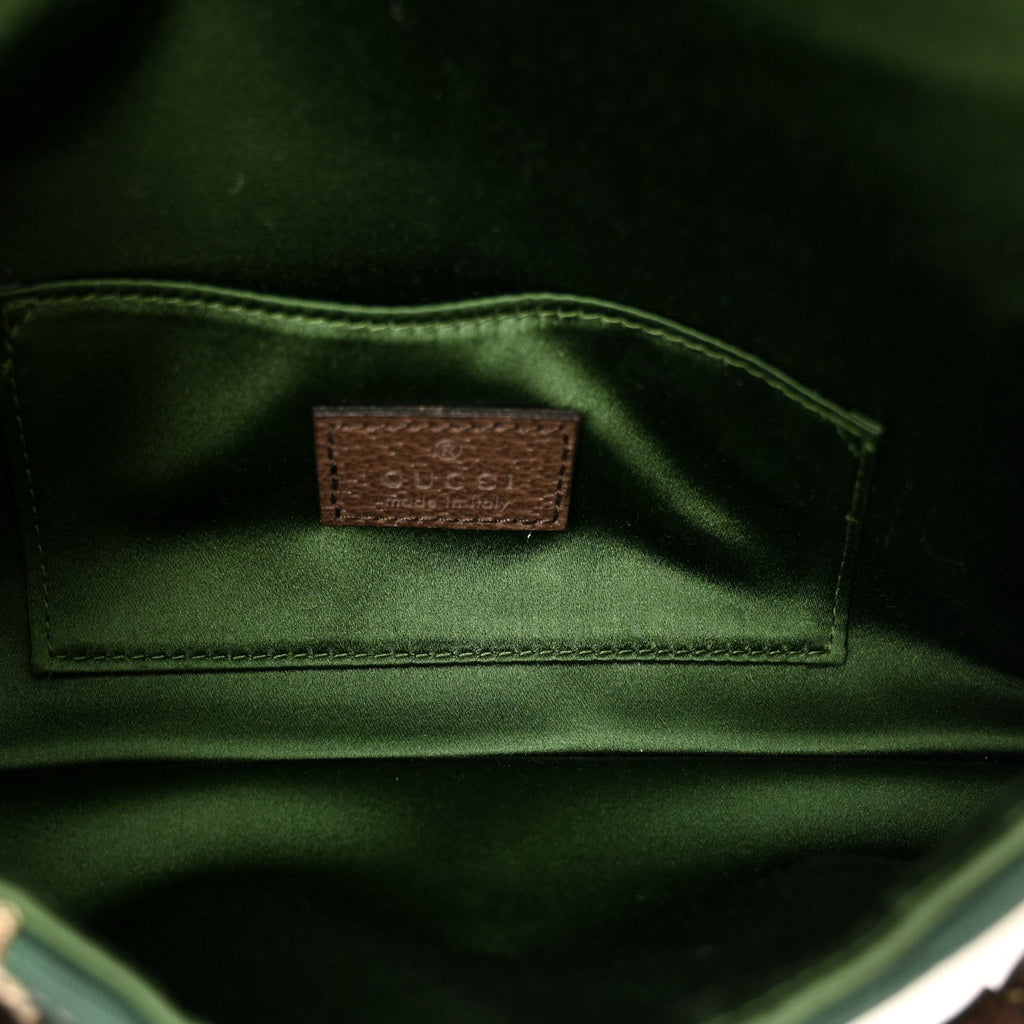 Gucci Monogram Textured Dollar Calfskin Heavy Grosgrain Web Small Maxi Horsebit Chain Shoulder Bag Beige Ebony New Acero