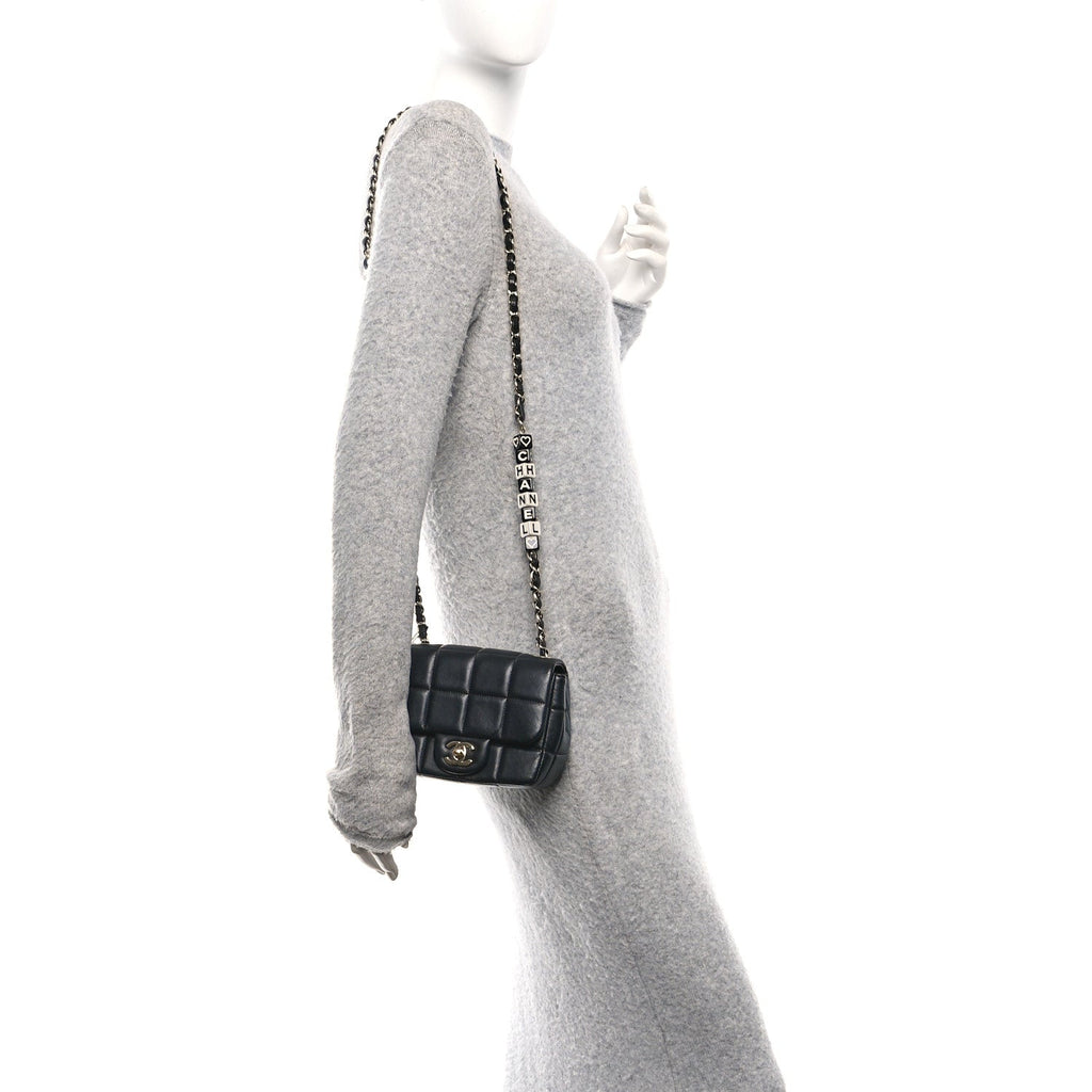 Chanel Lambskin Resin Crystal Square Quilted Mini Monacoco Flap Black
