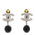 Ruthenium CC Bead Drop Clip On Earrings Black