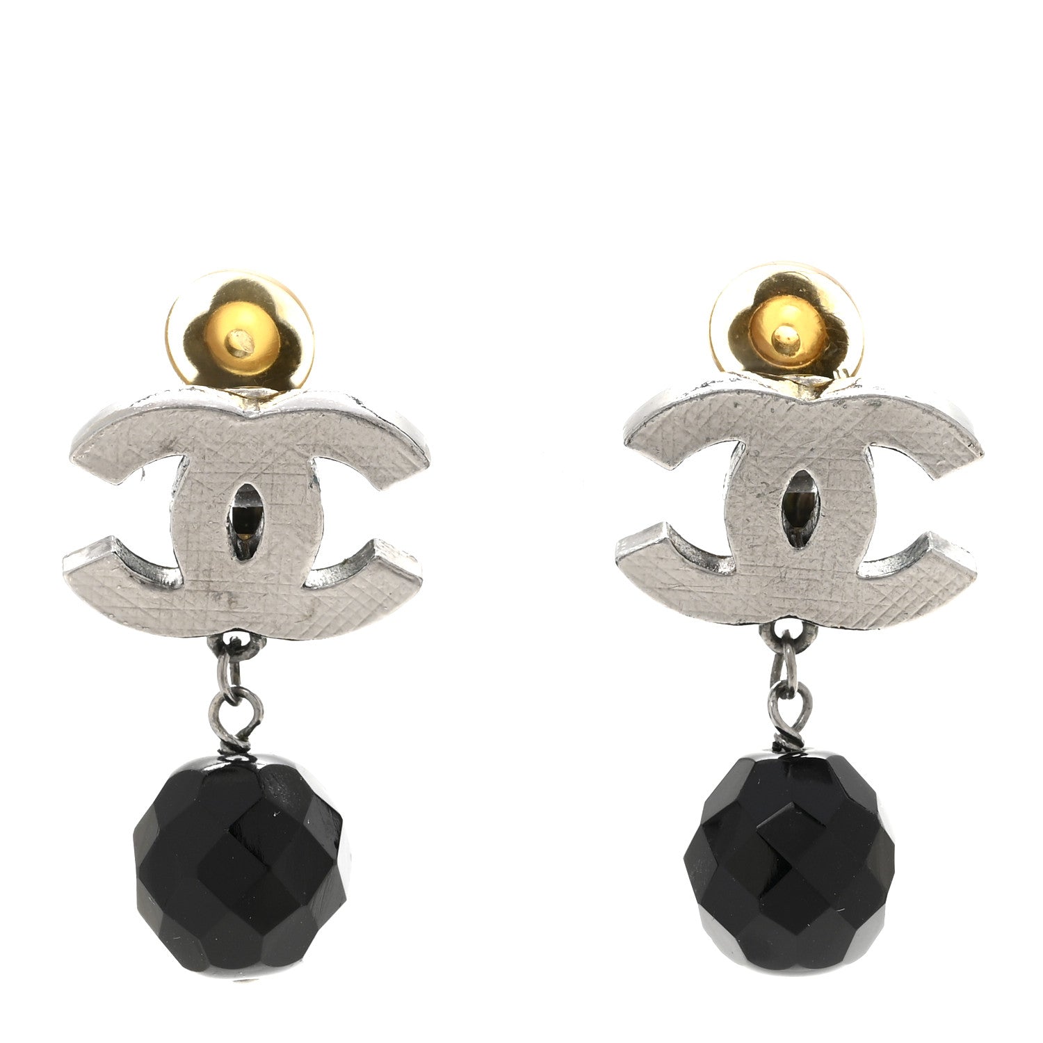 Ruthenium CC Bead Drop Clip On Earrings Black