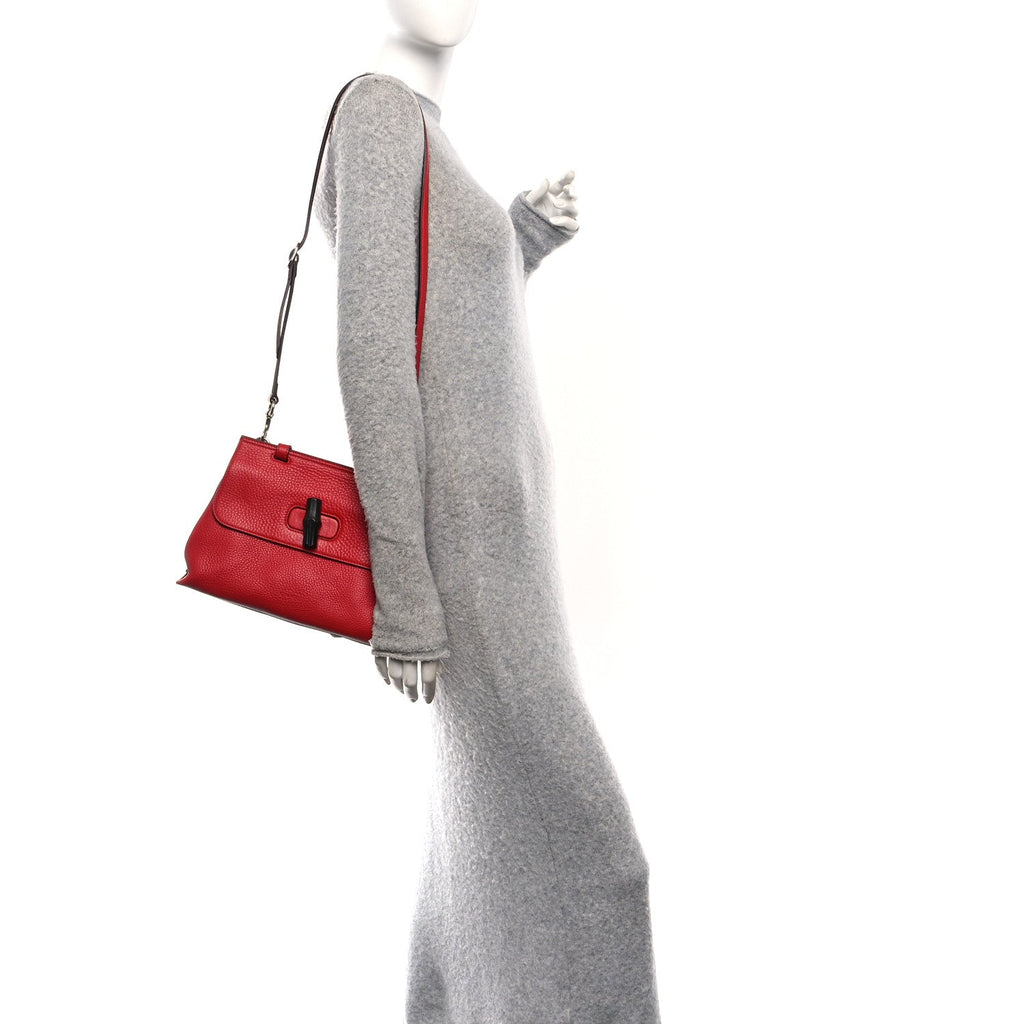 Gucci Cellarius Calfskin Small Bamboo Daily Top Handle Bag Hibiscus Red