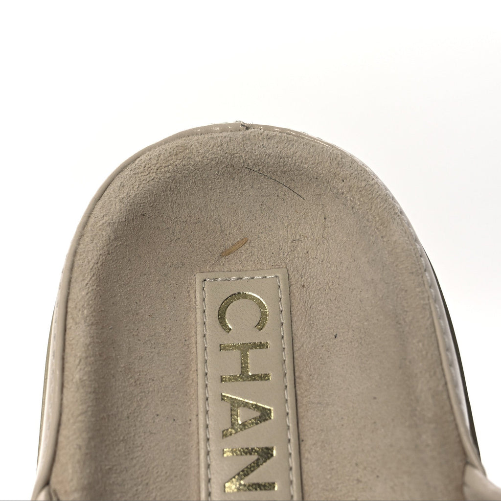 Chanel Shiny Calfskin Quilted Velcro Dad Crystal CC Slide Sandals 39 Beige