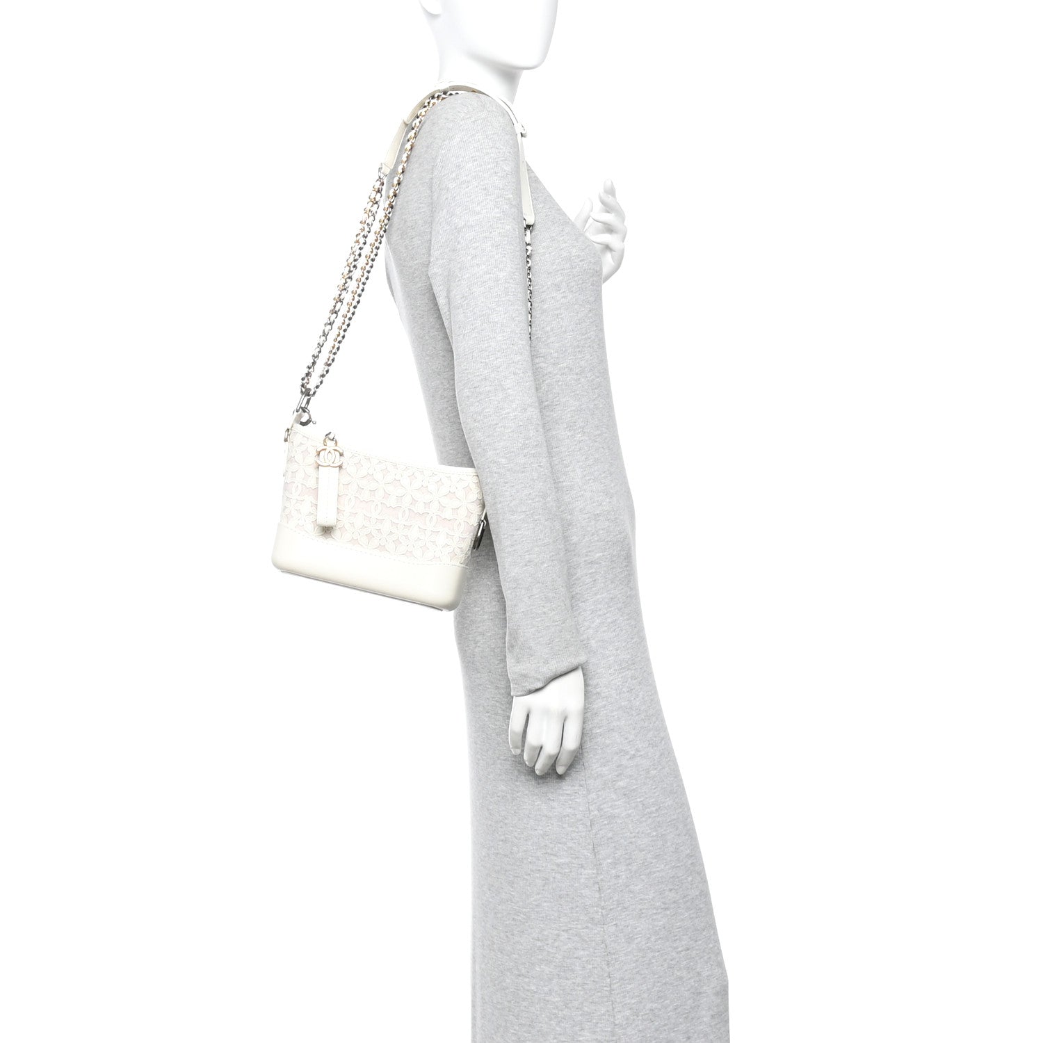 Chanel Calfskin Wool Felt Embossed Small Gabrielle Logo Hobo White