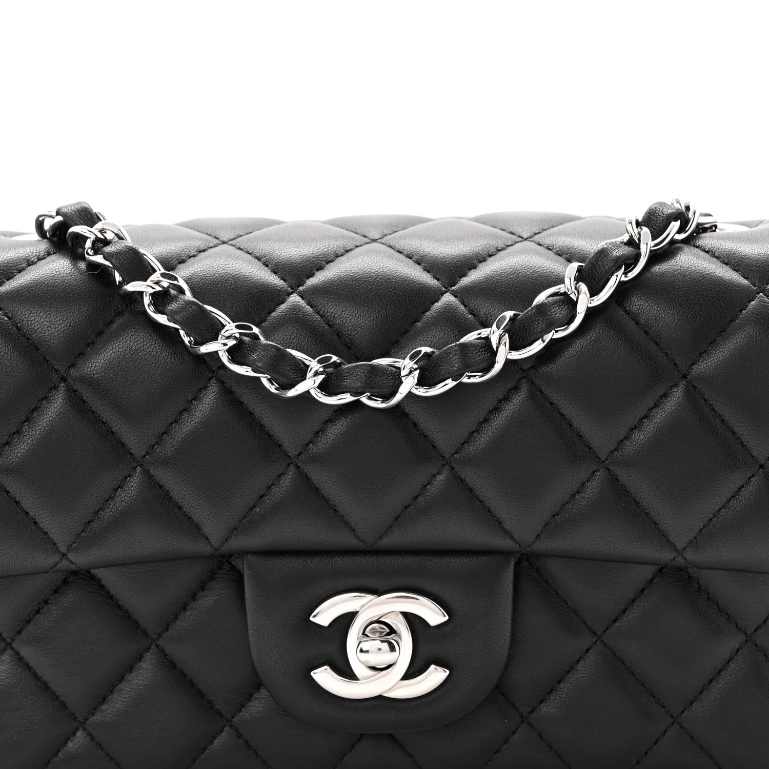 Chanel Lambskin Quilted Mini Rectangular Flap Black