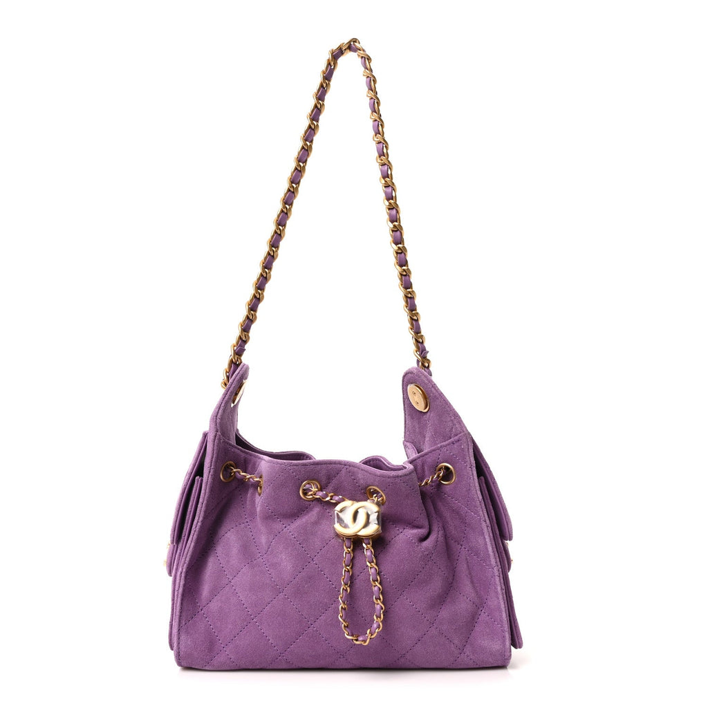 Chanel Suede Quilted Mini Chanel 25 Handbag Purple