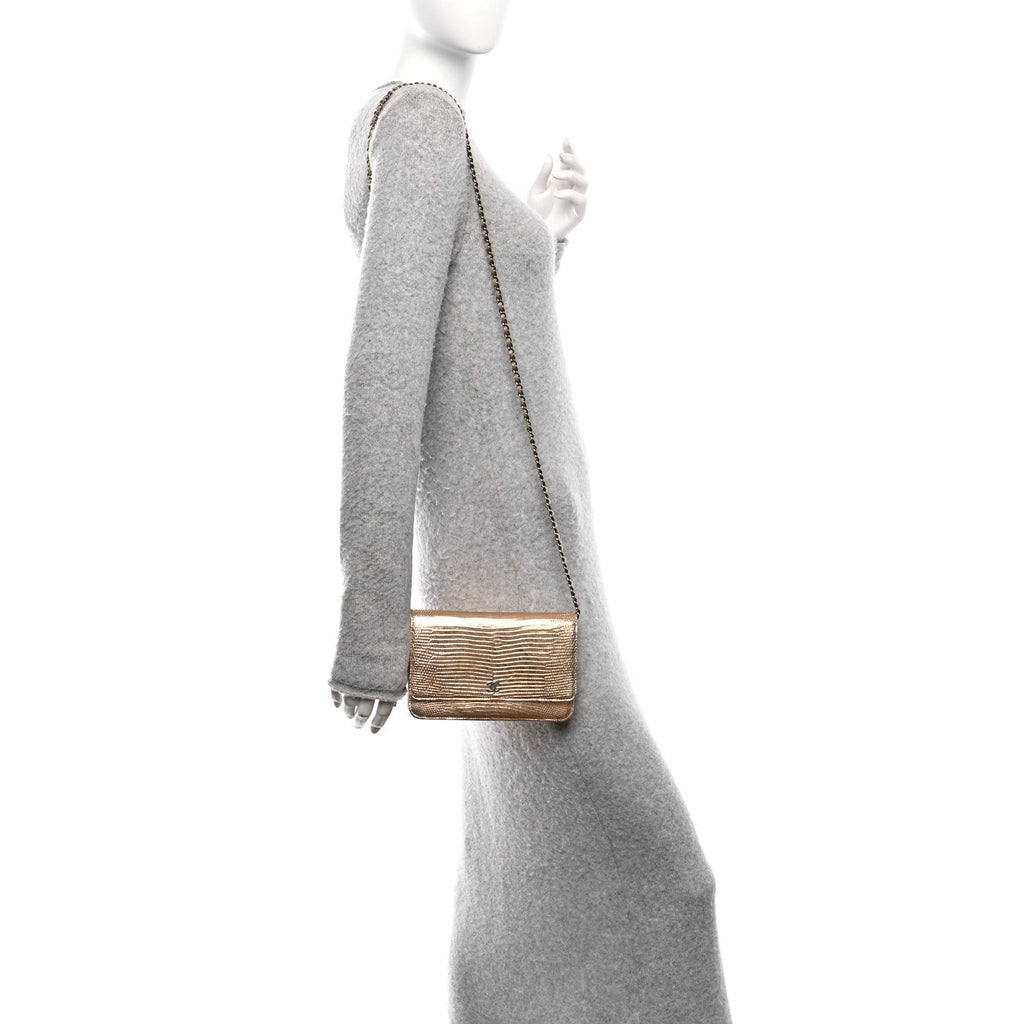 Chanel Metallic Lizard Wallet on Chain WOC Gold
