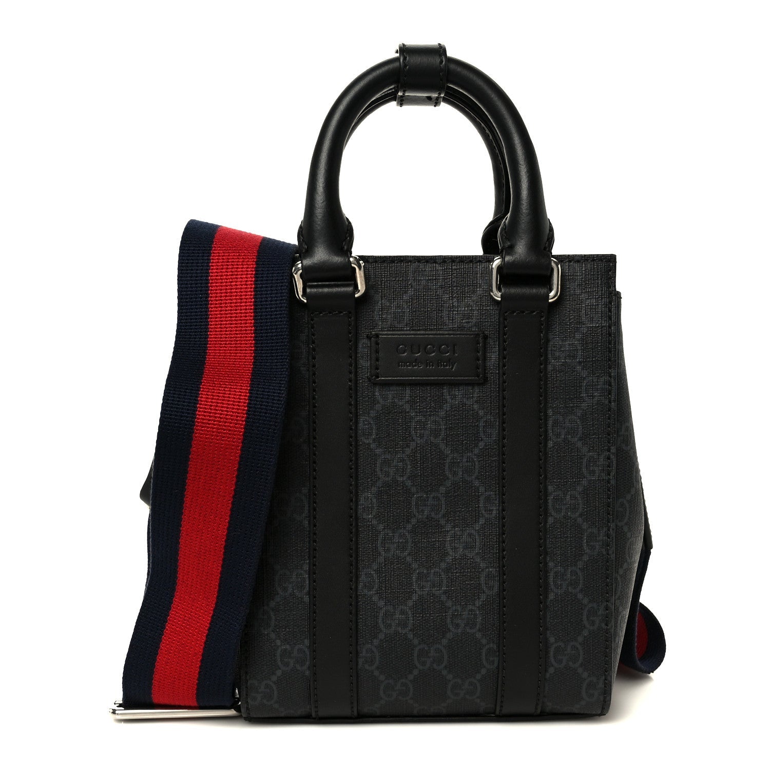 Gucci GG Supreme Monogram Appia Calfskin Web Mini Tote Bag Black