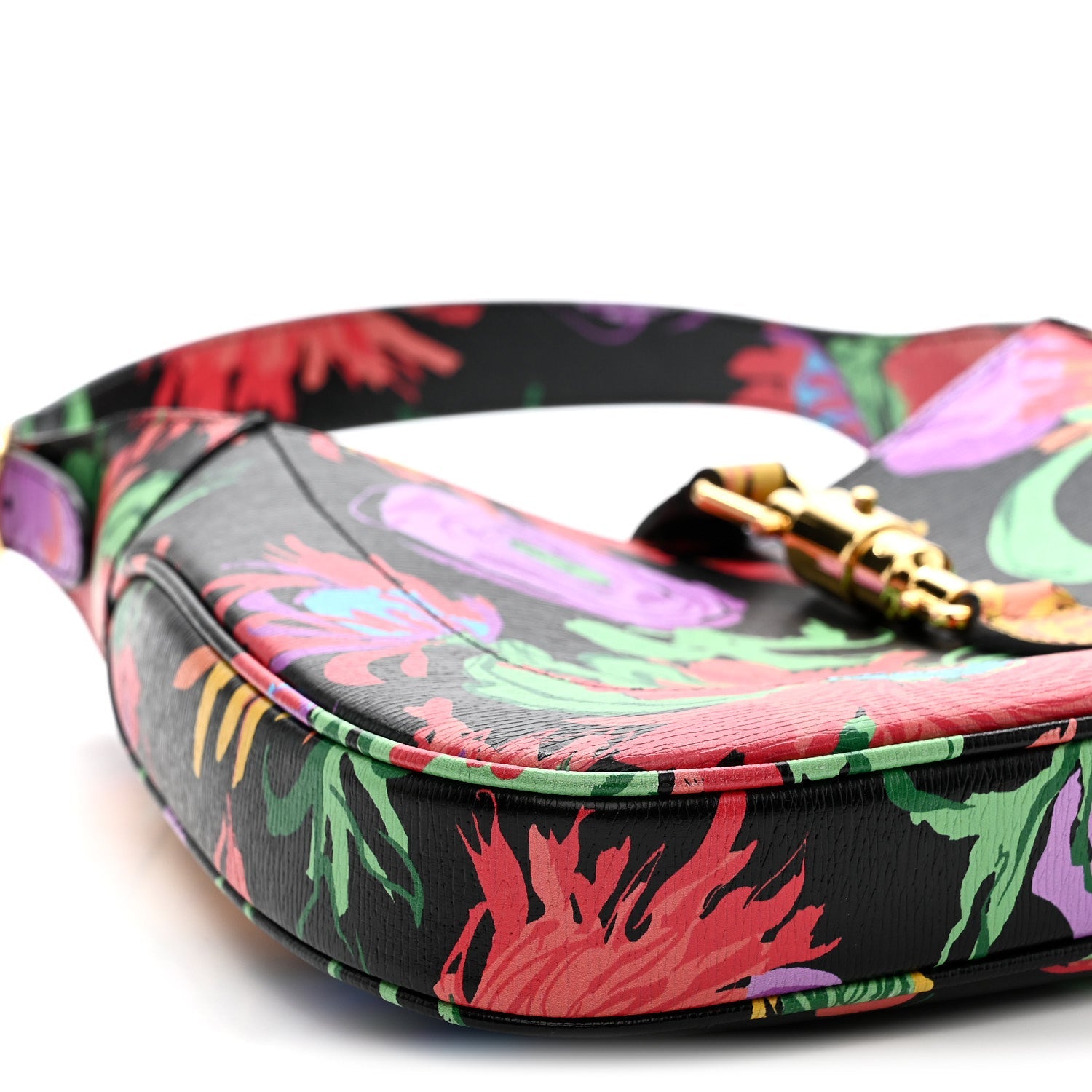 Gucci X KEN SCOTT New Shangai Calfskin Jenny Floral Print Small Jackie 1961 Hobo Black Pink