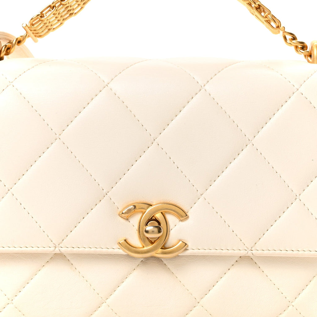 Chanel Lambskin Quilted Small CC Crystal Logo Chain Flap White