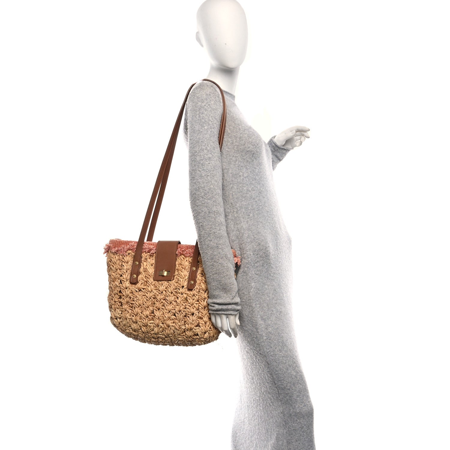 Chanel Straw Raffia Tote Natural Pink