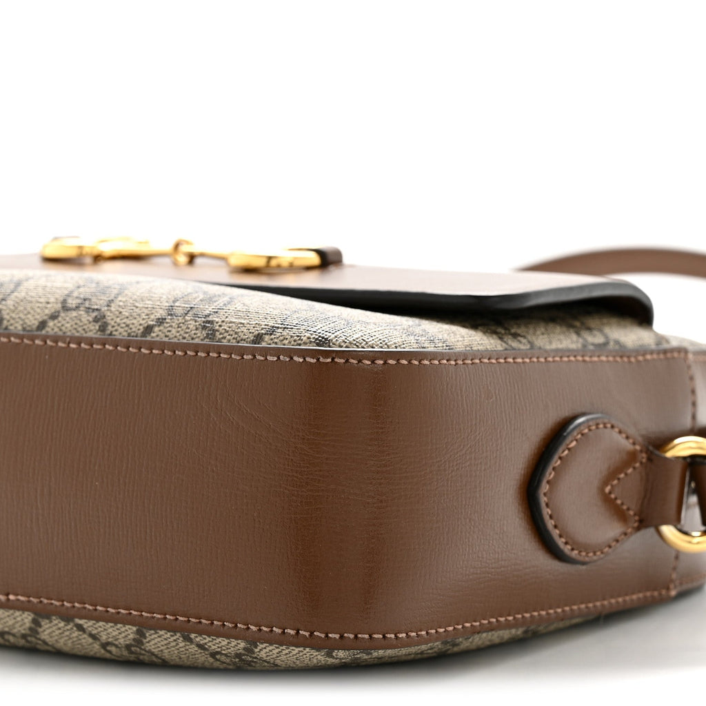 Gucci GG Supreme Monogram Small Horsebit 1955 Shoulder Bag Beige Brown Sugar