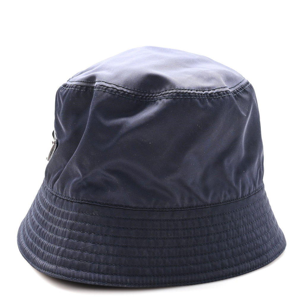Prada Re-Nylon Metal Triangle Logo Womens Bucket Hat XL Black