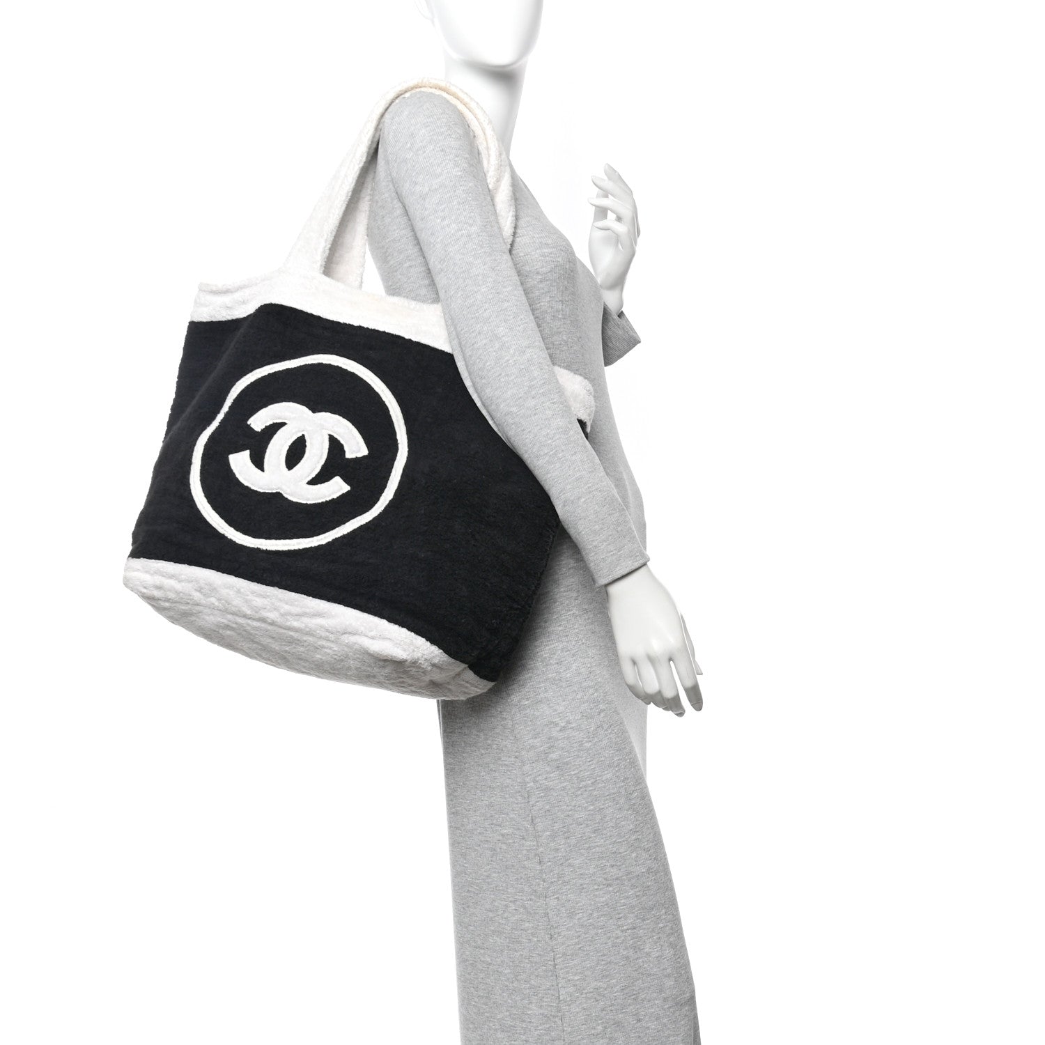 Chanel Terry Cotton CC Beach Tote Towel Set Black White
