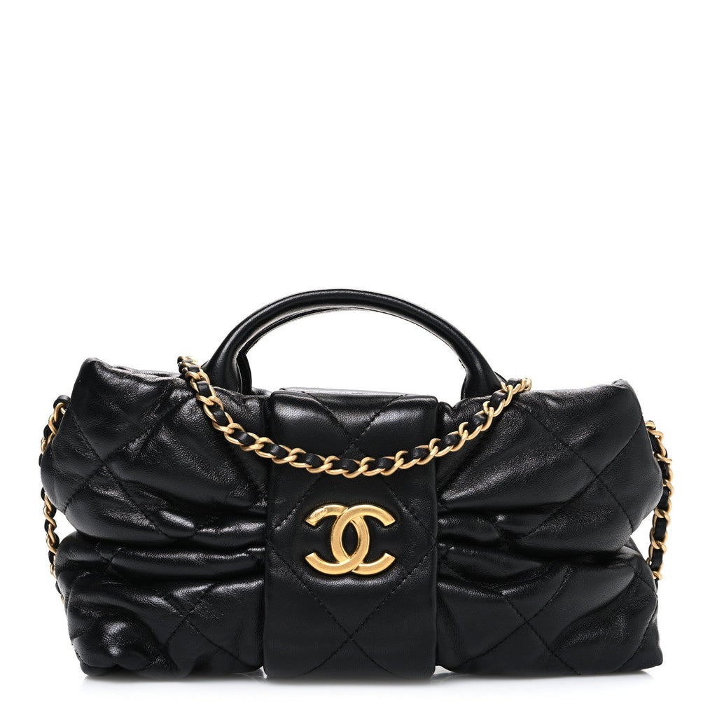 Chanel Lambskin Quilted Mini Bow Bag Black