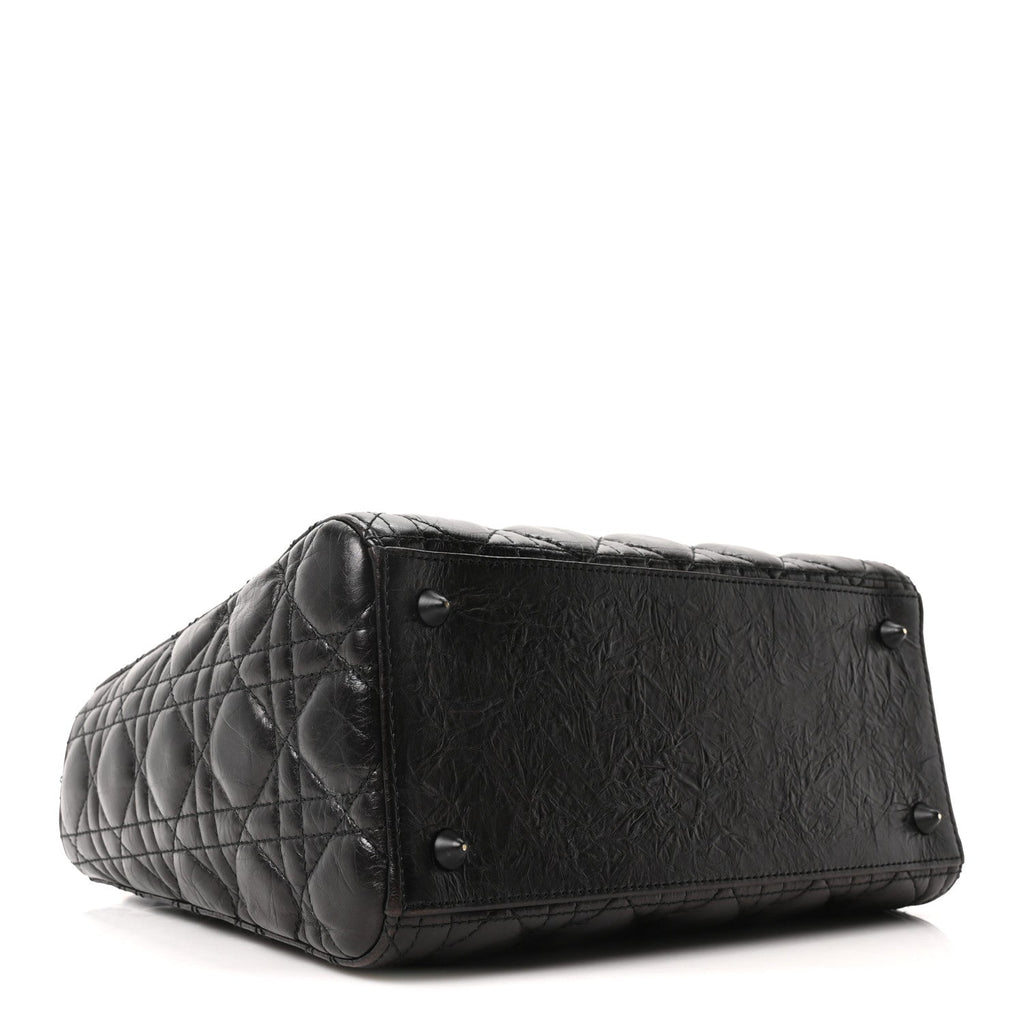 Christian Dior Crinkled Calfskin Cannage Medium Lady Dior Black