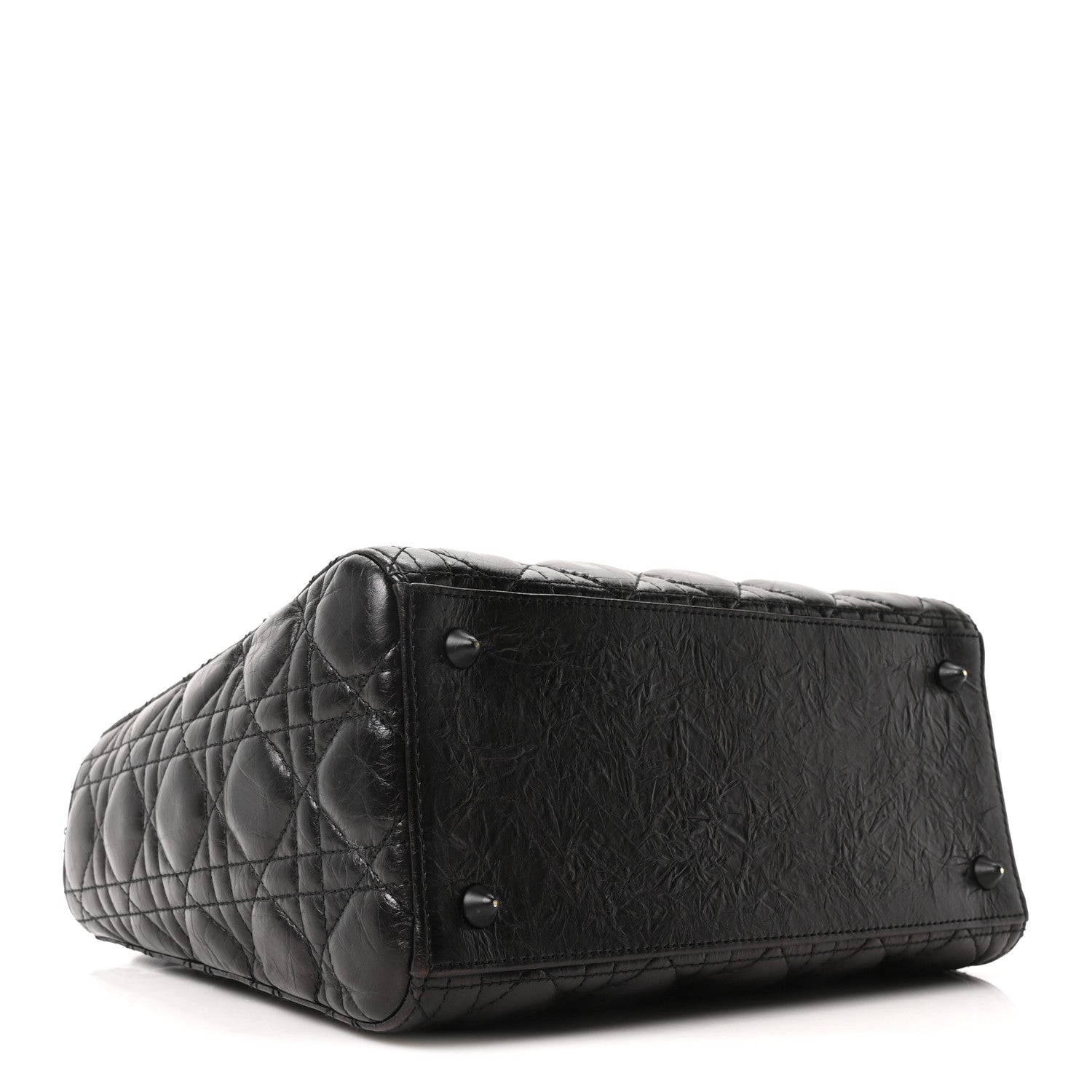Christian Dior Crinkled Calfskin Cannage Medium Lady Dior Black