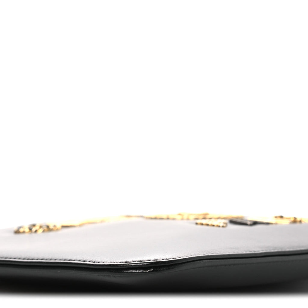 Chanel Shiny Calfskin Crystal Pearl Logo Cosmetic Case Black