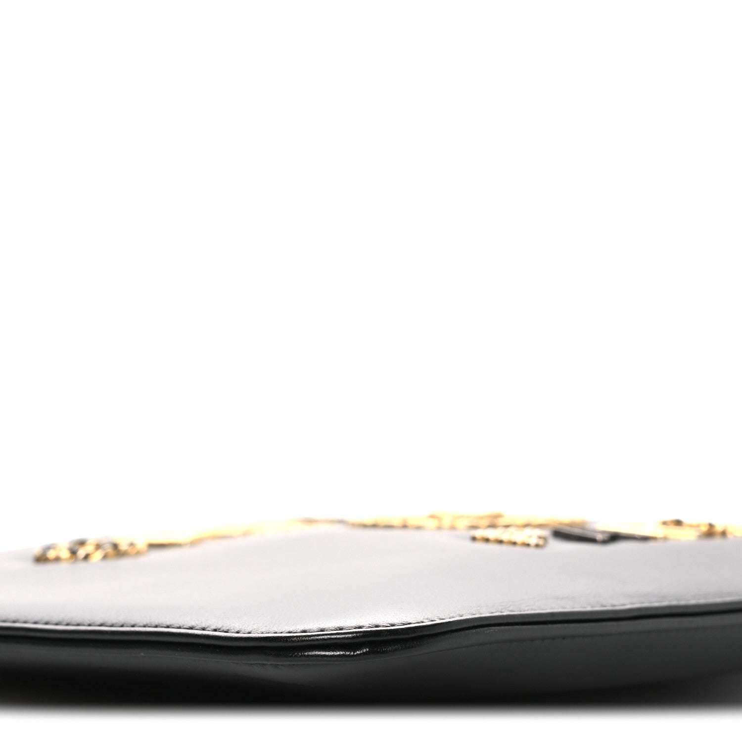 Chanel Shiny Calfskin Crystal Pearl Logo Cosmetic Case Black