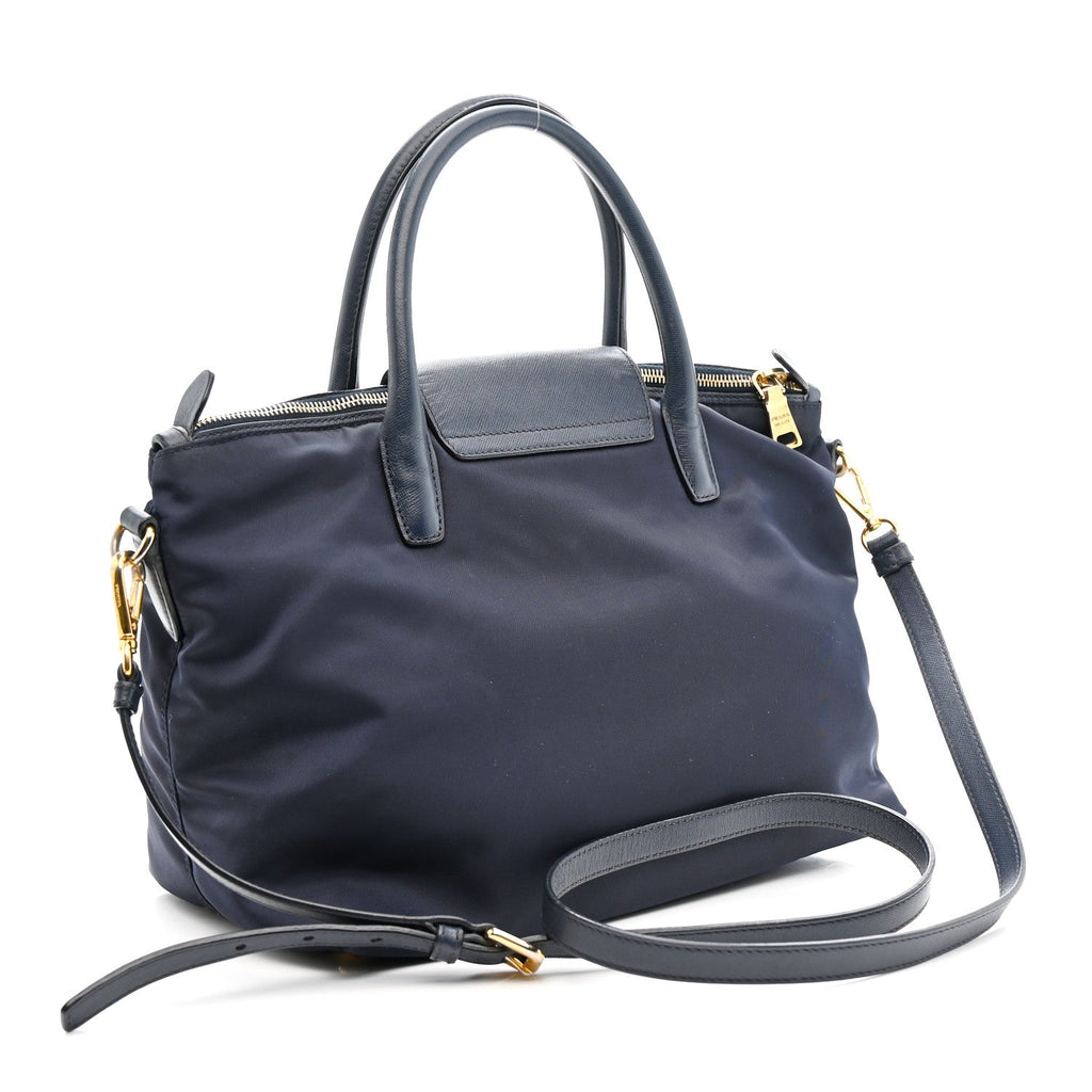 Prada Tessuto Nylon Saffiano Shopping Tote Navy