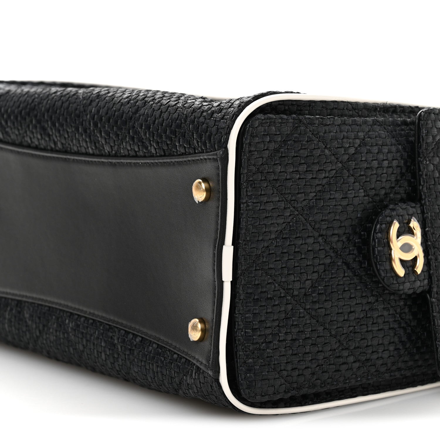 Chanel Braided Raffia Calfskin Small Chanel 25 Handbag Black White