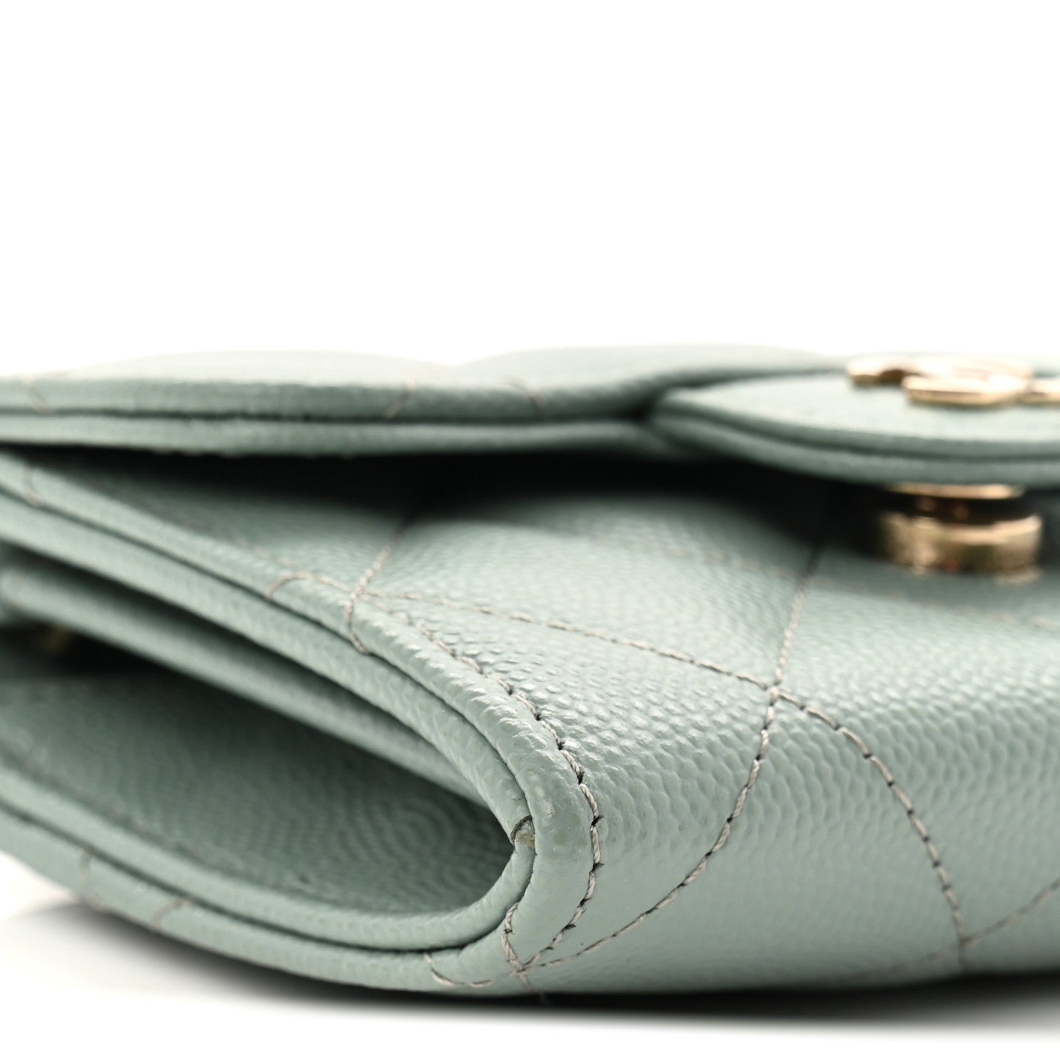 Caviar Quilted Flap Card Holder On Chain Light Green