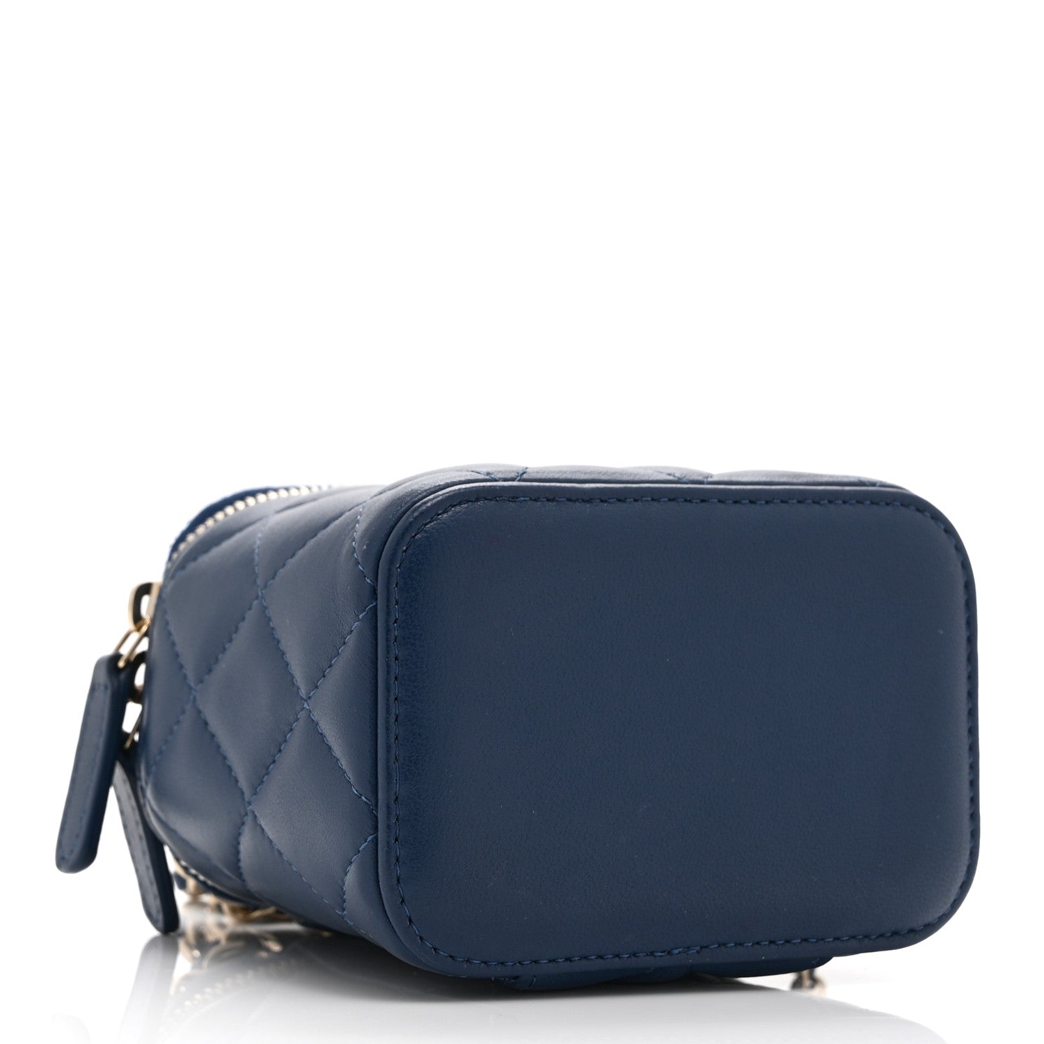 Chanel Lambskin Quilted Top Handle Mini Vanity Case With Chain Blue