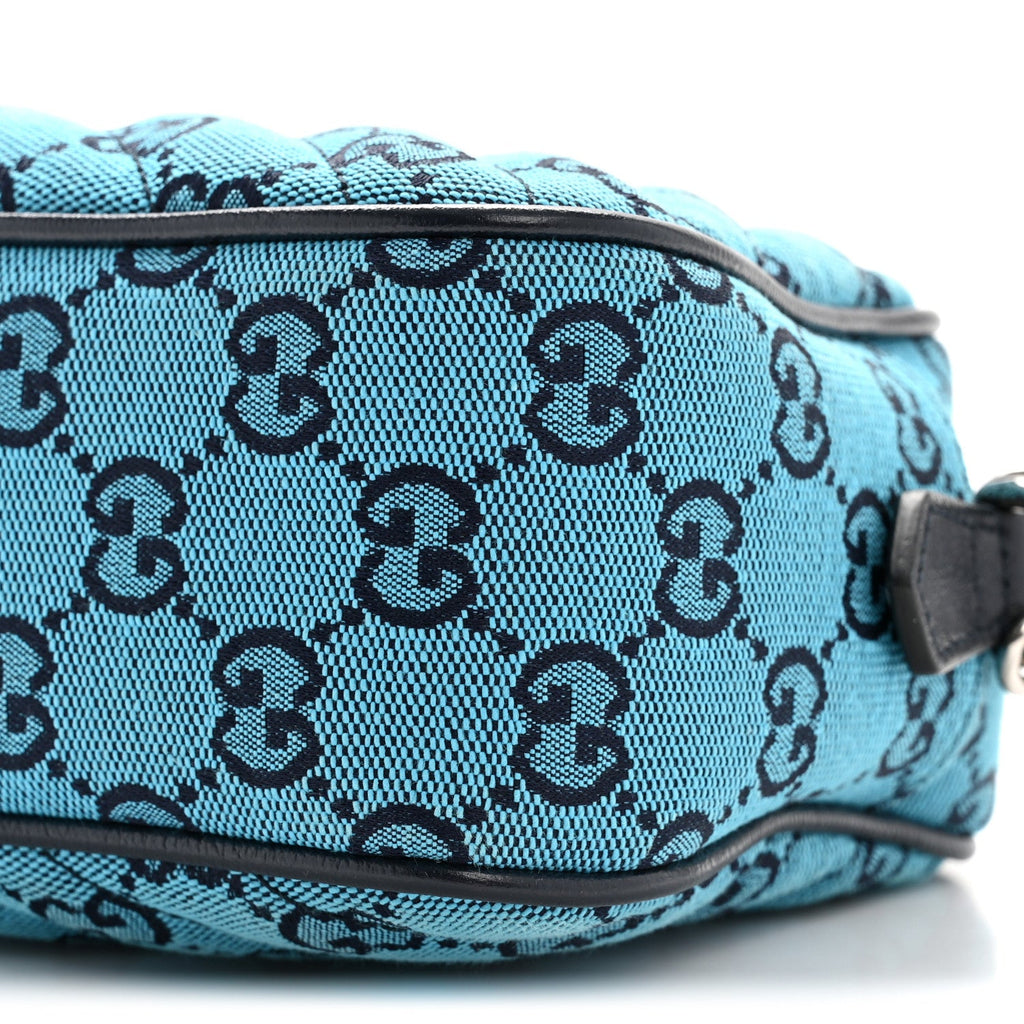 Gucci Monogram Multicolor Matelasse Diagonal Small GG Marmont Chain Shoulder Bag Light Blue