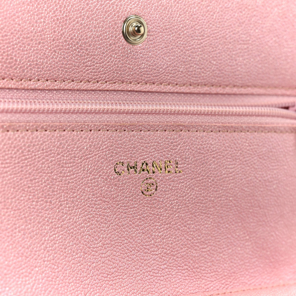 Chanel Iridescent Caviar Quilted Wallet on Chain WOC Rose Pink