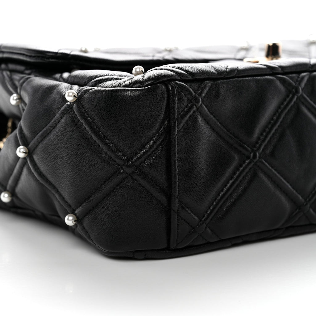 Chanel Lambskin Quilted Pearl Studded Flap Black