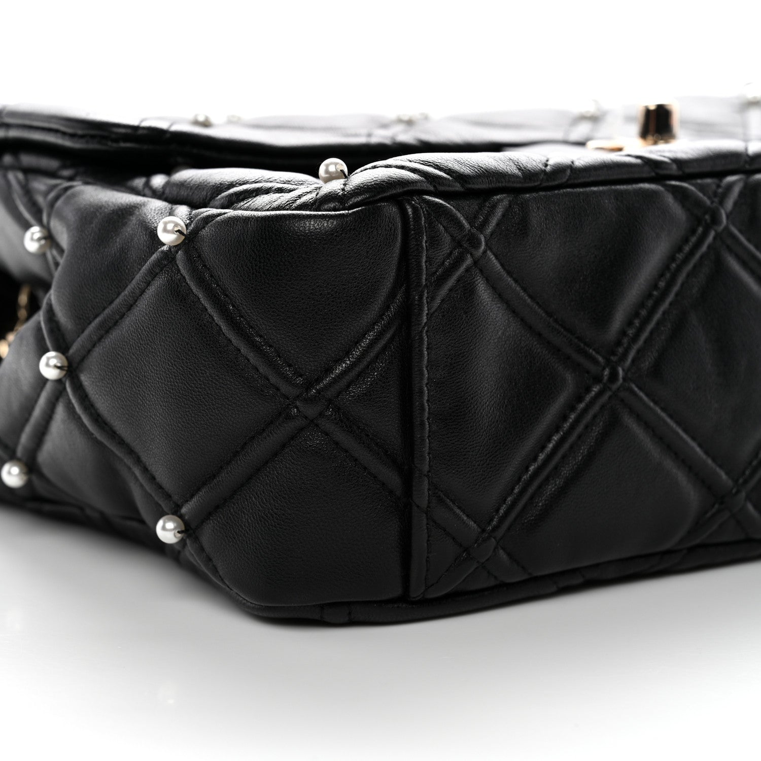 Chanel Lambskin Quilted Pearl Studded Flap Black