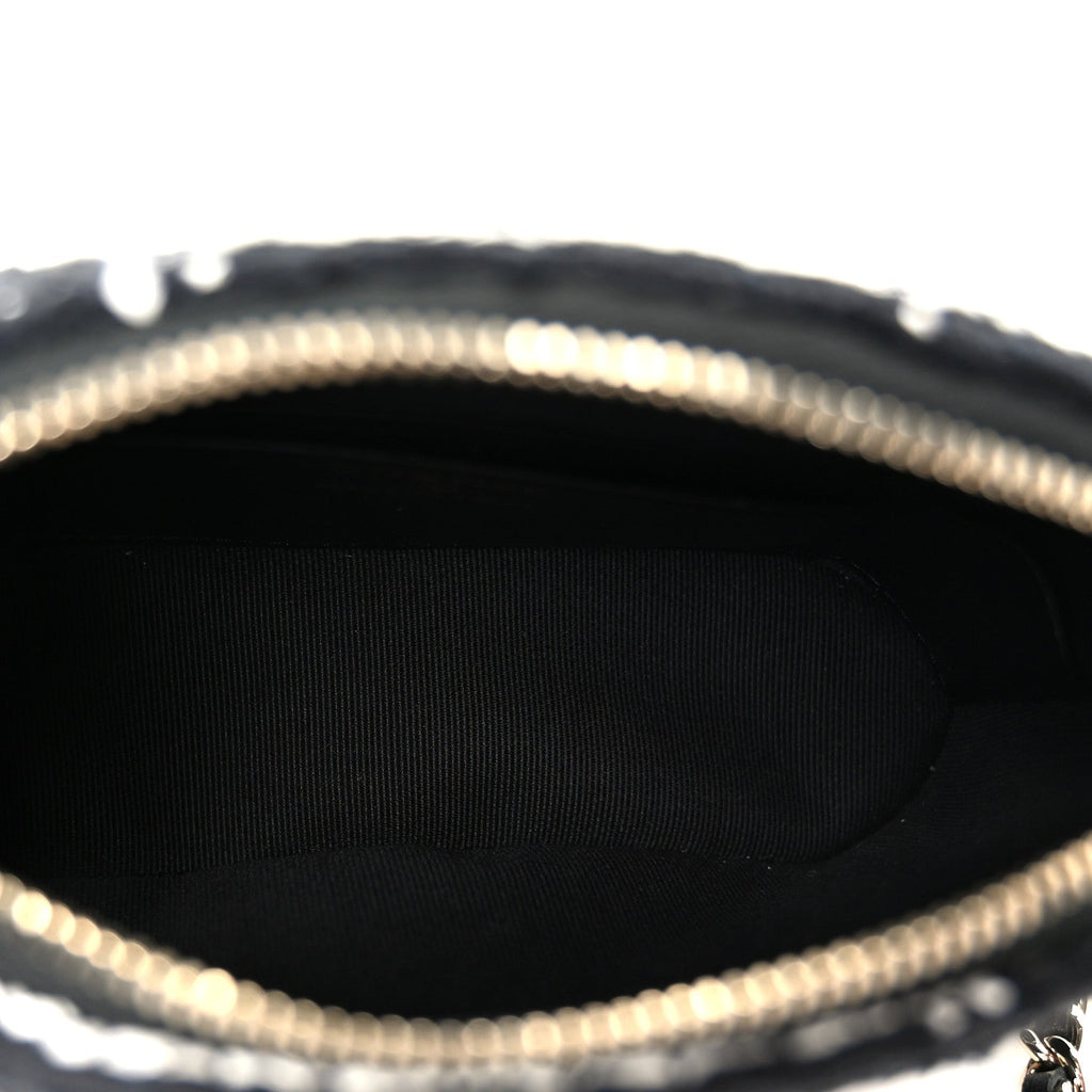 Chanel Tweed Quilted Mini Clutch With Chain Black White