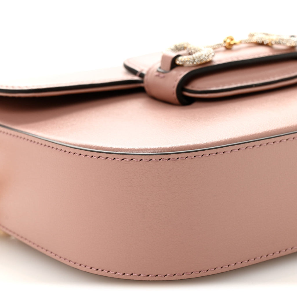 Gucci Azalea Calfskin Crystal GG Monogram Mini Horsebit 1955 Shoulder Bag Dusty Rose