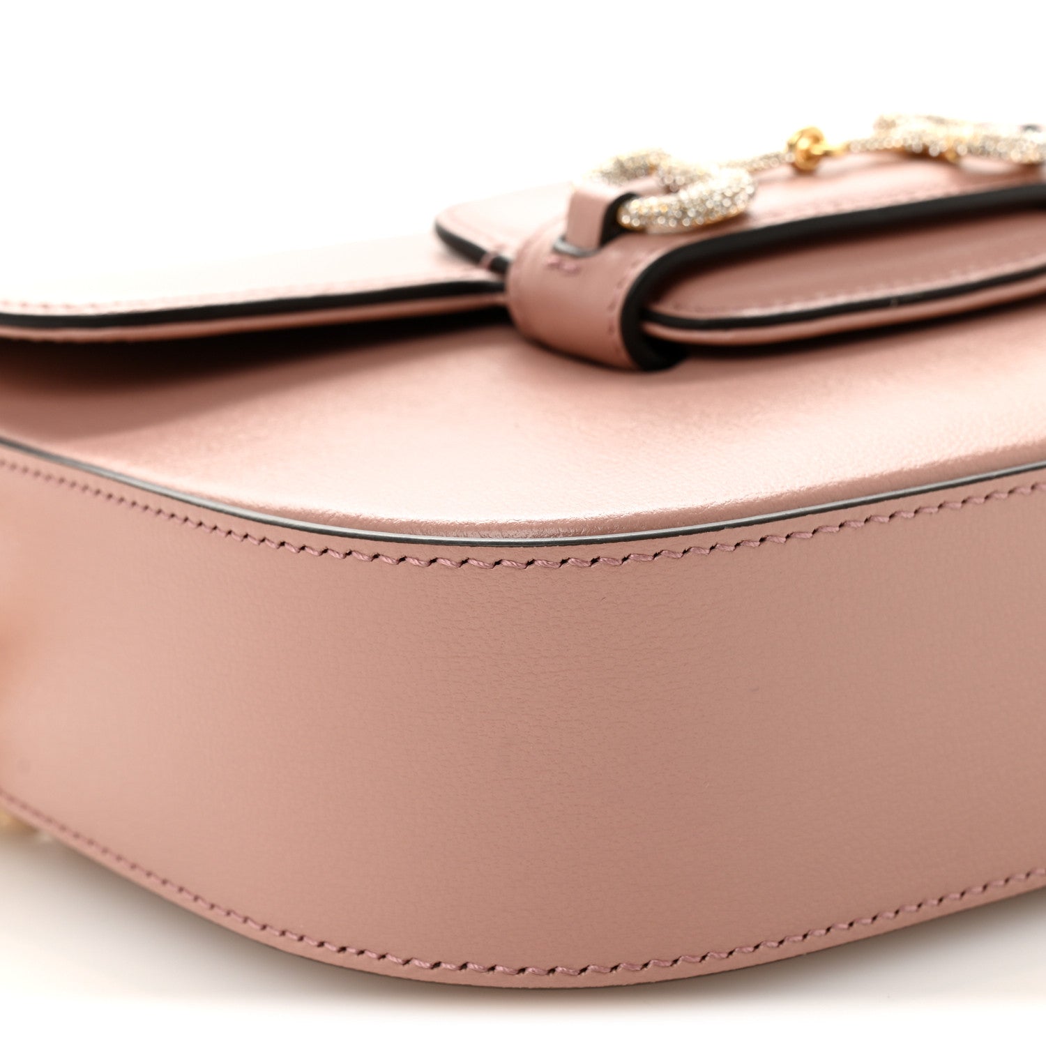 Gucci Azalea Calfskin Crystal GG Monogram Mini Horsebit 1955 Shoulder Bag Dusty Rose