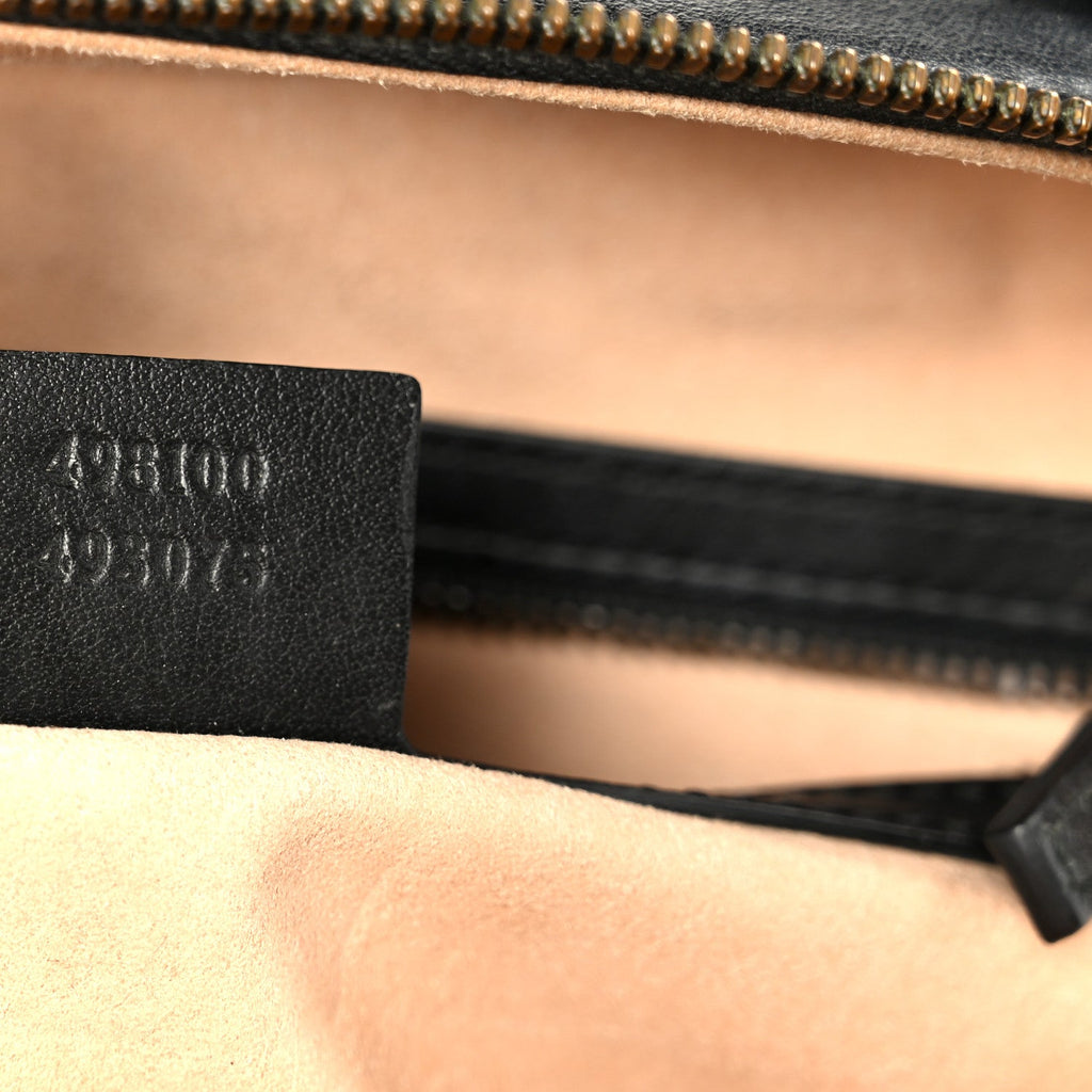 Gucci Calfskin Matelasse Sylvie Web Small GG Marmont Top Handle Shoulder Bag Black