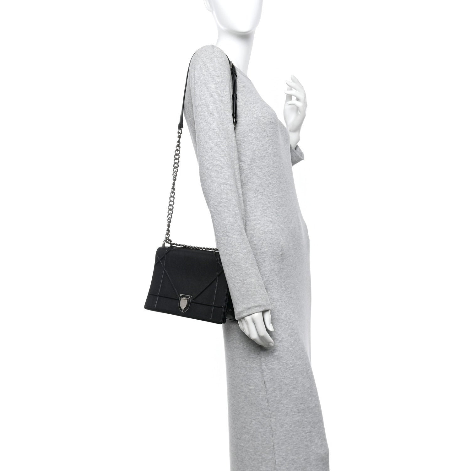 Christian Dior Grained Calfskin Medium Diorama Flap Bag Black