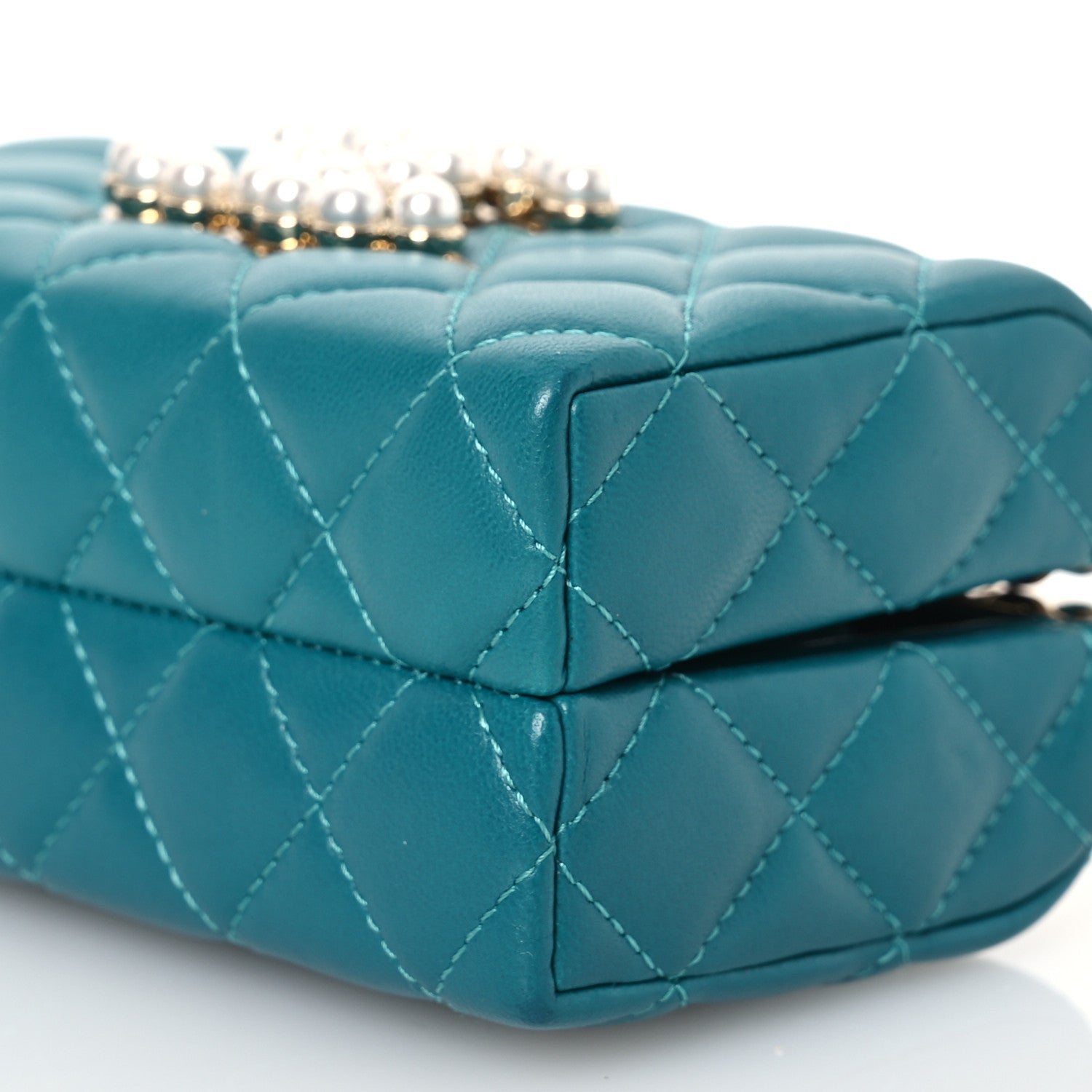 Chanel Lambskin Quilted Pearl CC Vanity Case Turquoise