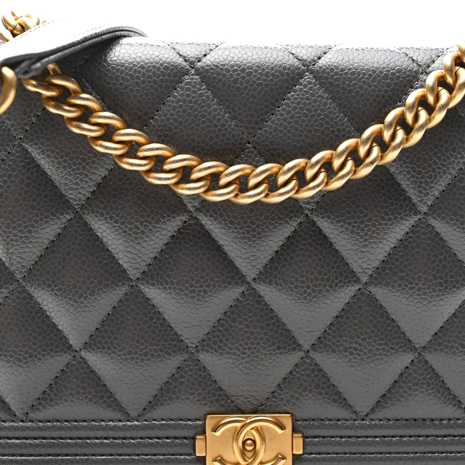 Chanel Caviar Quilted Boy Wallet On Chain WOC Grey