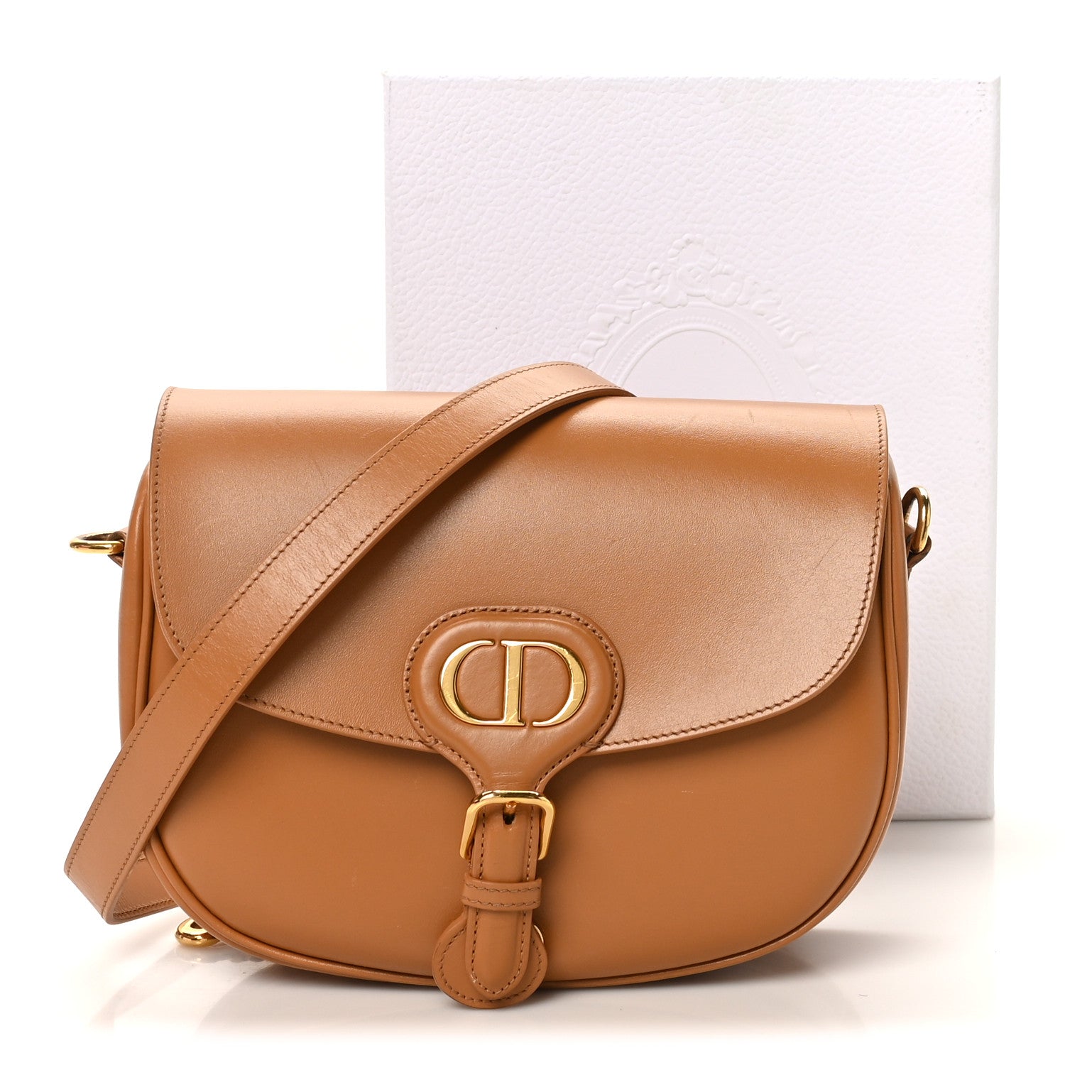 Christian Dior Box Calfskin Medium Bobby Flap Camel