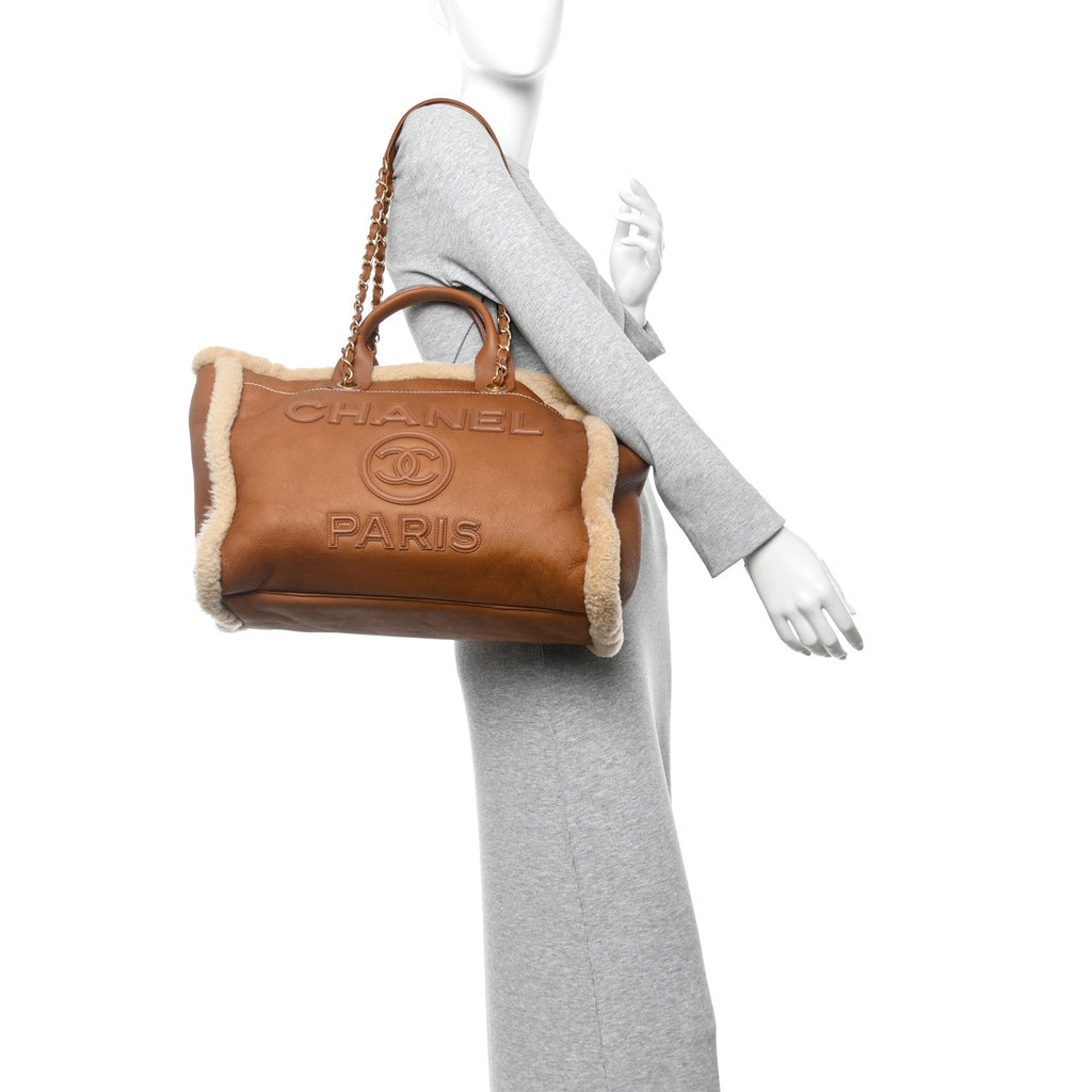 Chanel Lambskin Shearling Medium Deauville Tote Brown