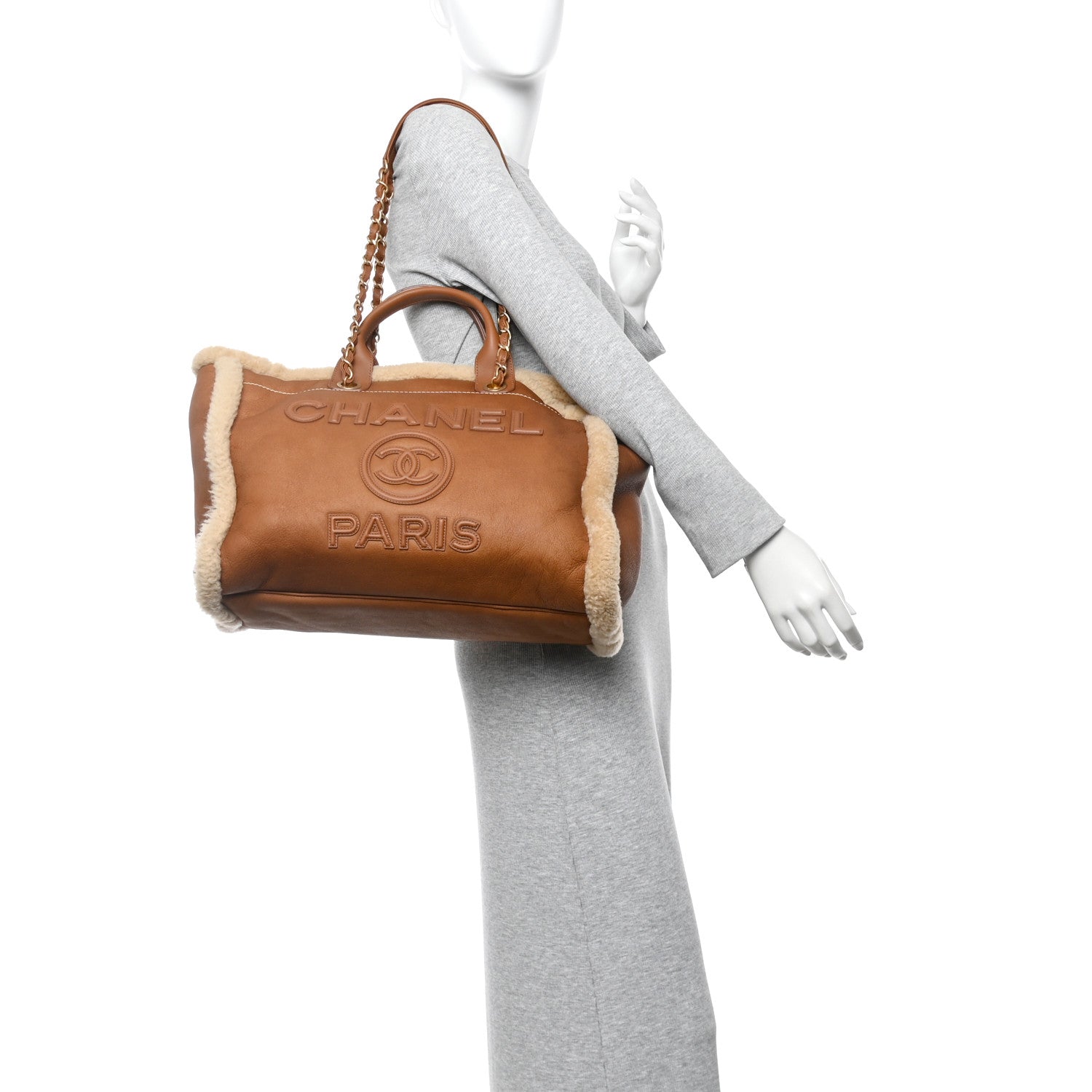 Chanel Lambskin Shearling Medium Deauville Tote Brown
