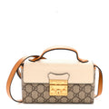 Gucci GG Supreme Monogram New Sakai Calfskin Mini Padlock Top Handle Shoulder Bag Beige Ebony Mystic White Sun Oil