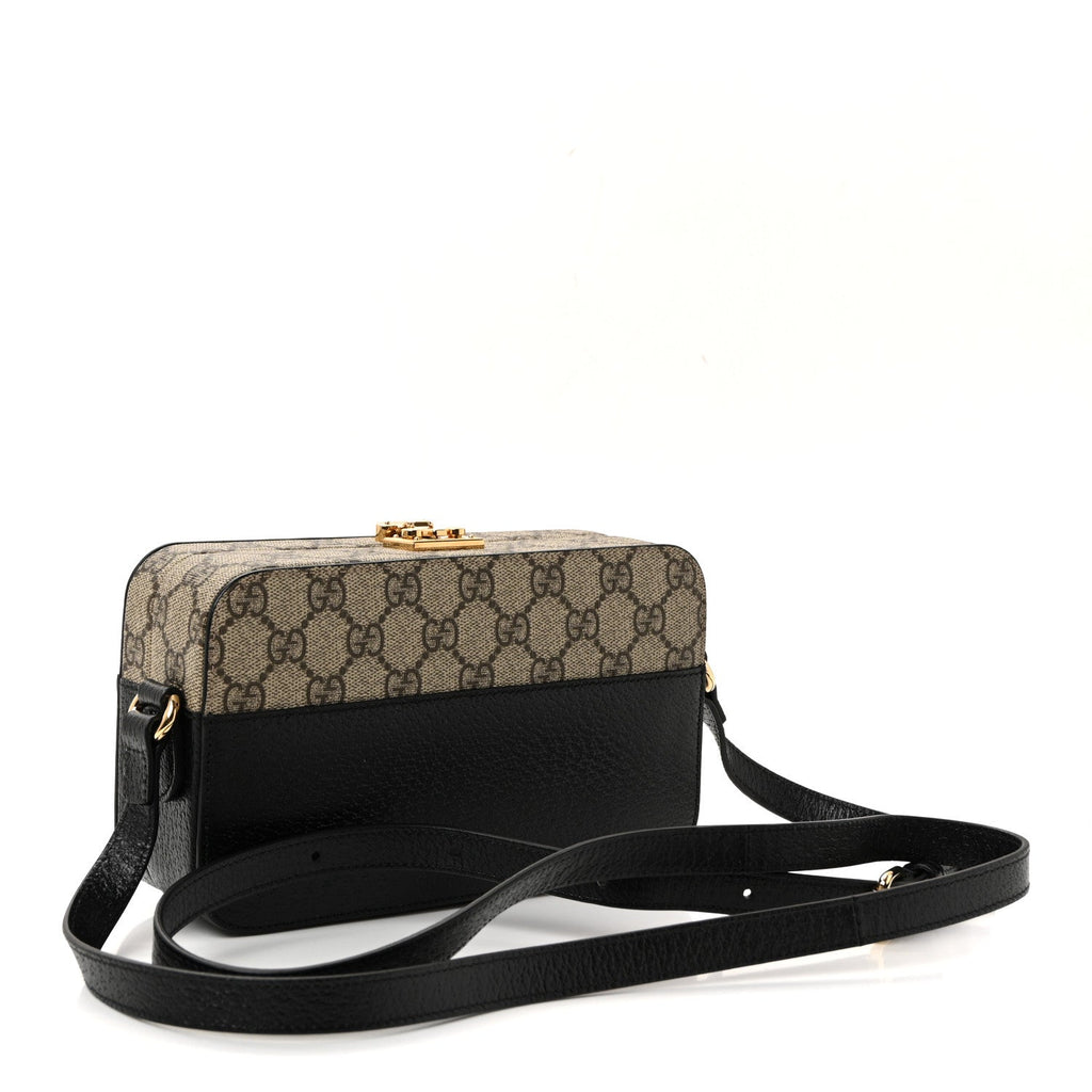 Gucci GG Supreme Monogram Textured Dollar Calfskin Mini New Basket Shoulder Bag Beige Ebony Black