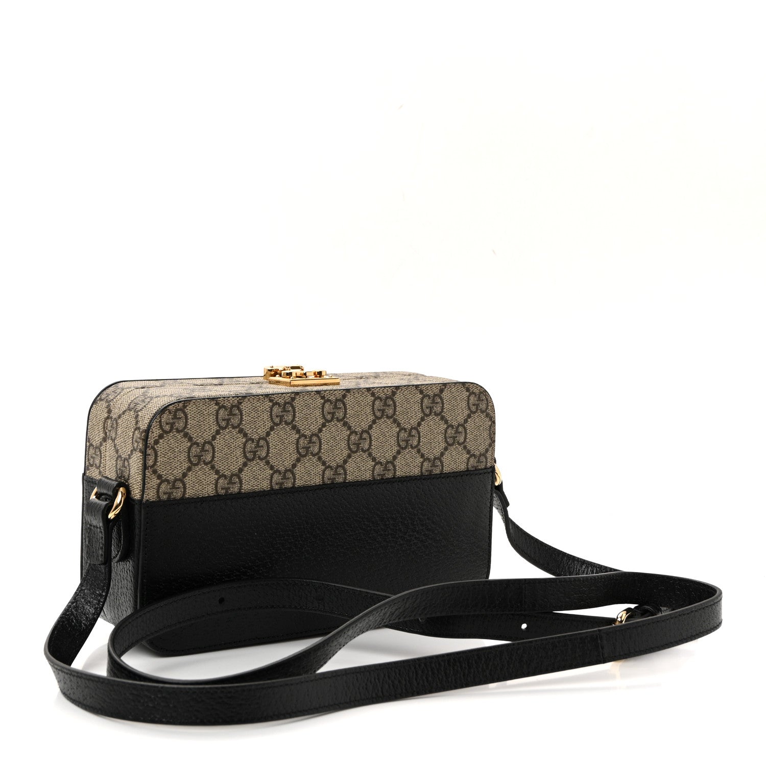 Gucci GG Supreme Monogram Textured Dollar Calfskin Mini New Basket Shoulder Bag Beige Ebony Black
